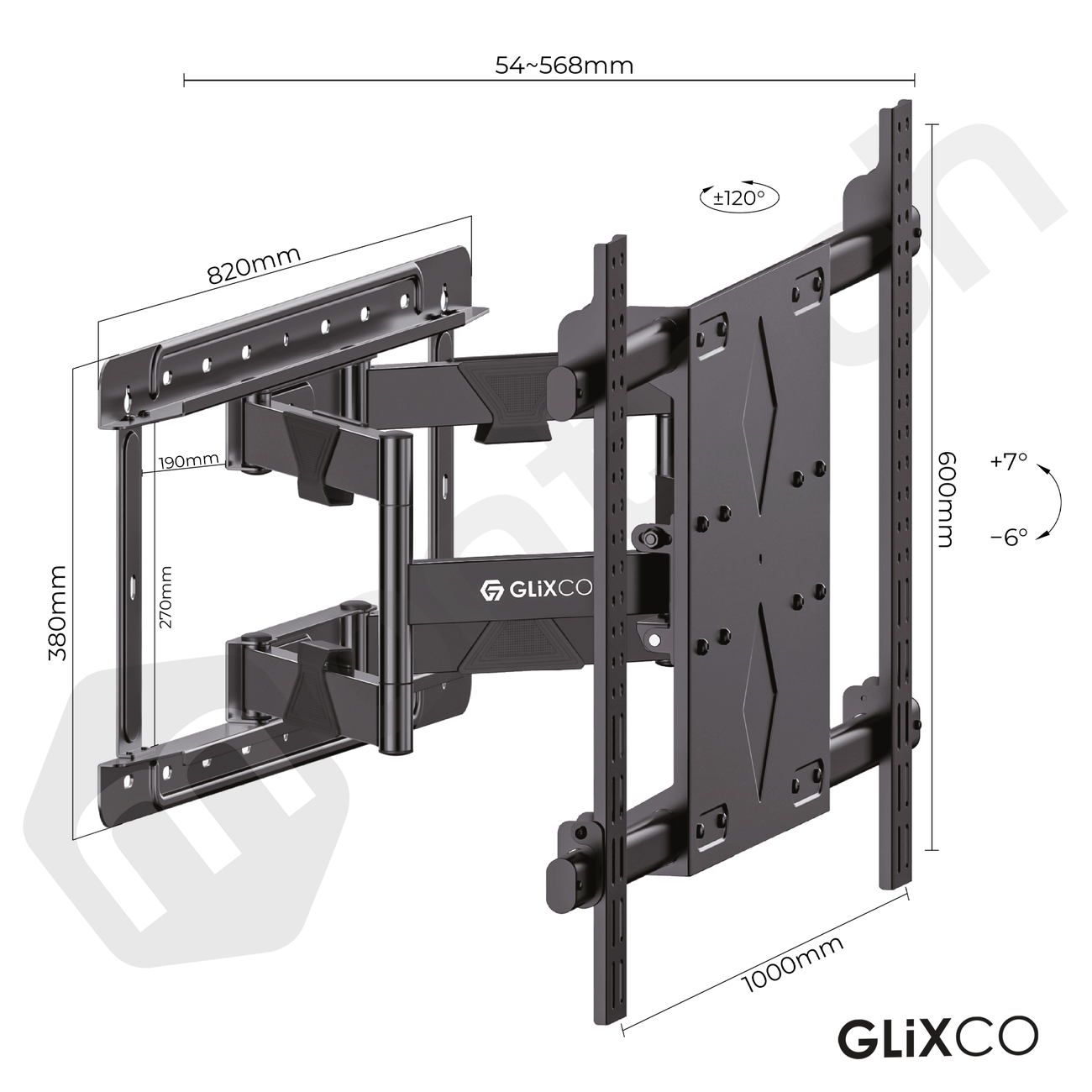 Rack Giratorio con Doble Brazo Articulado Pantalla interactiva TV 65 a 120 Pulg / Carga 120 kg / VESA Max 1000x600mm