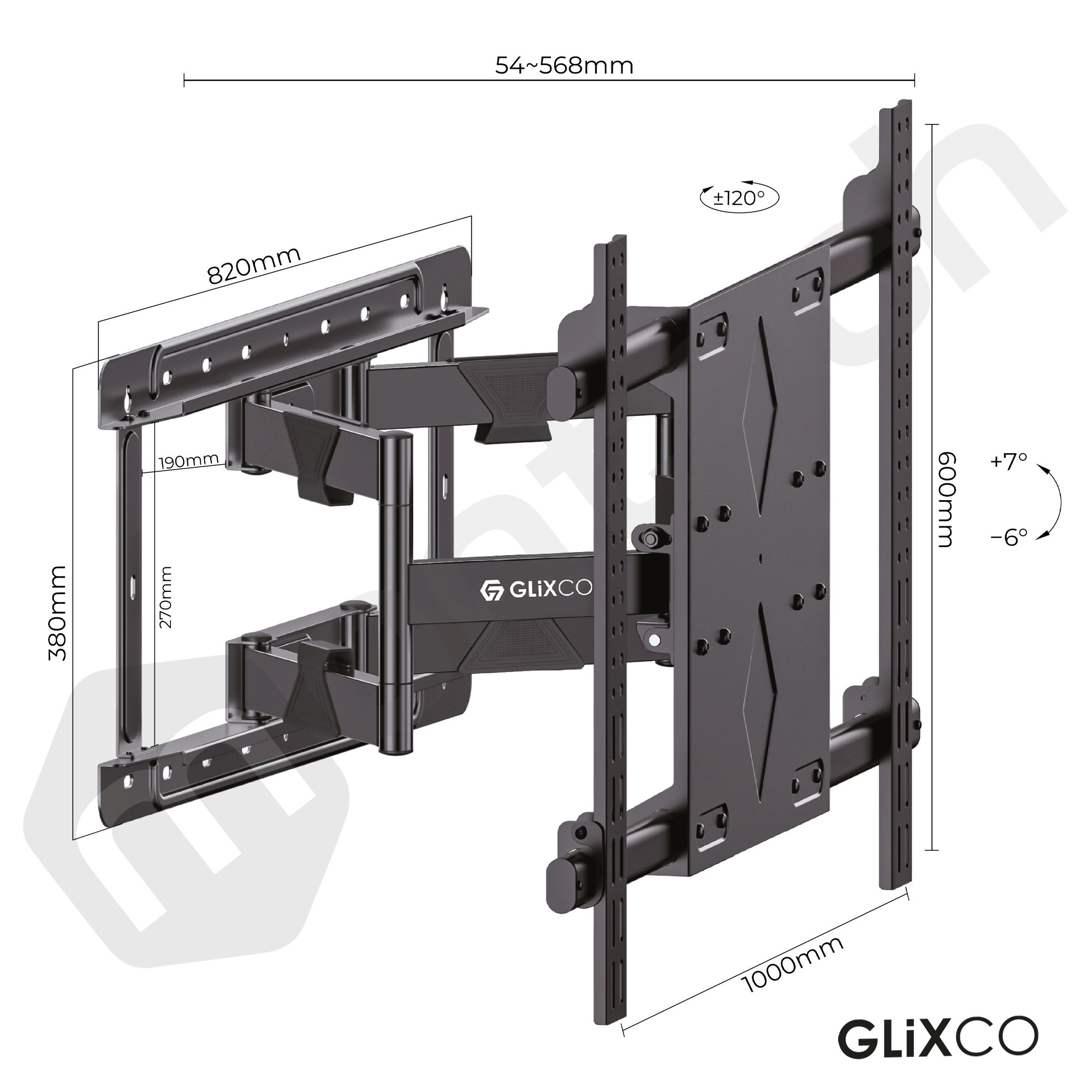 Rack Giratorio con Doble Brazo Articulado Pantalla interactiva TV 65 a 120 Pulg / Carga 120 kg / VESA Max 1000x600mm