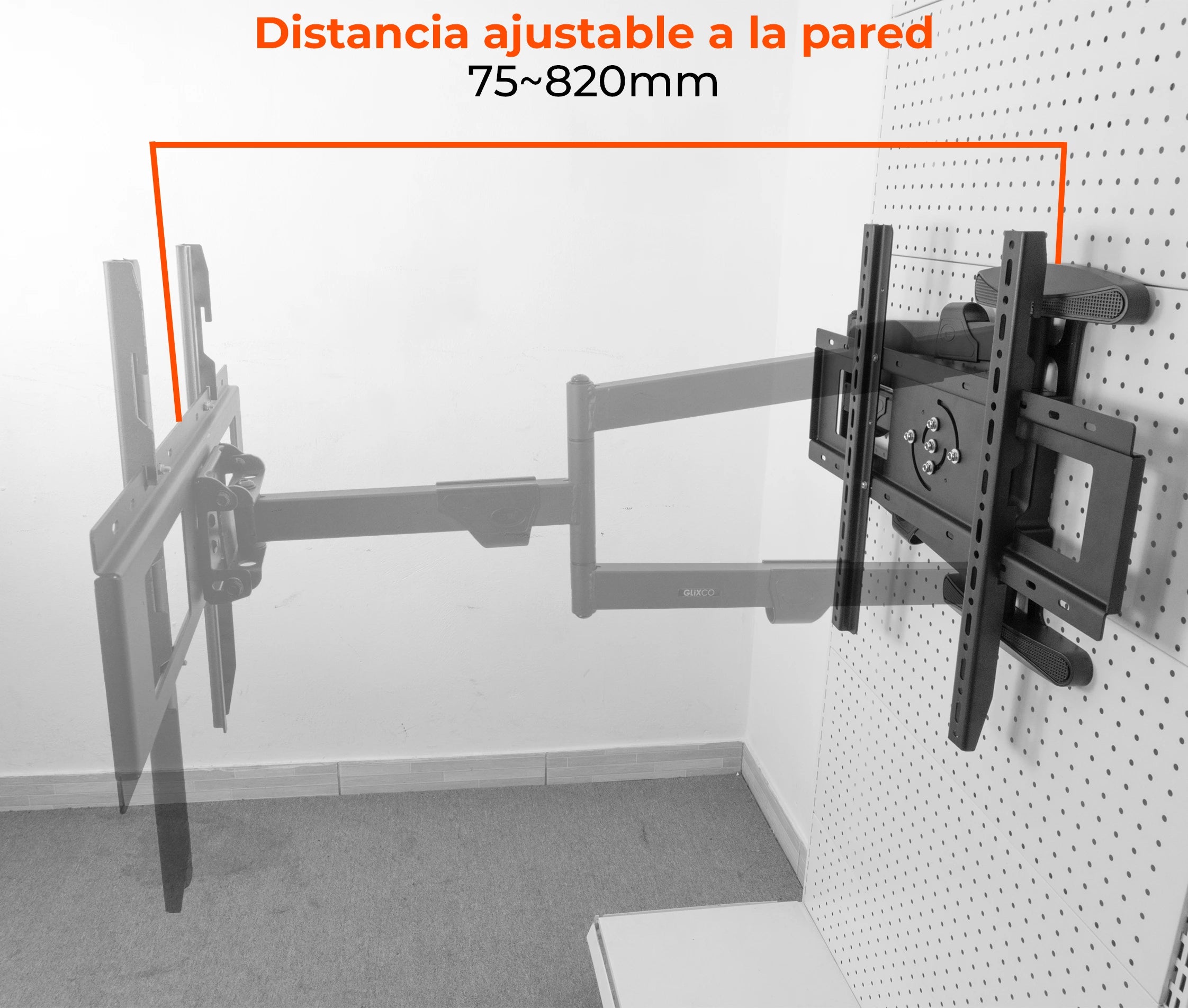 Rack Giratorio con Rotación Vertical y Horizontal para TV 40 a 80 Pulg / VESA Max 600x400mm / Rotación 90° / Carga 50 kg / Brazo extendido 82 cm