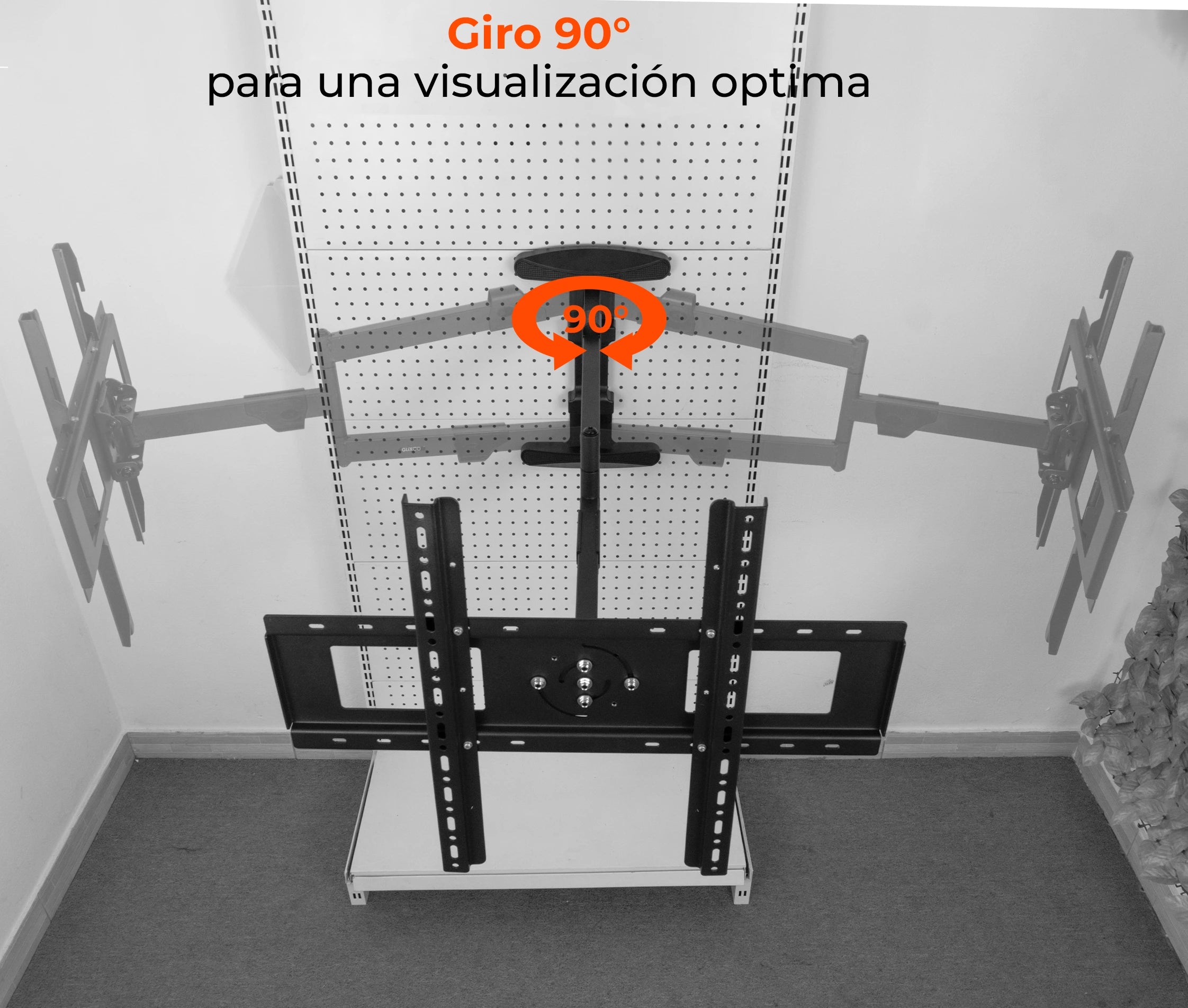 Rack Giratorio con Rotación Vertical y Horizontal para TV 40 a 80 Pulg / VESA Max 600x400mm / Rotación 90° / Carga 50 kg / Brazo extendido 82 cm