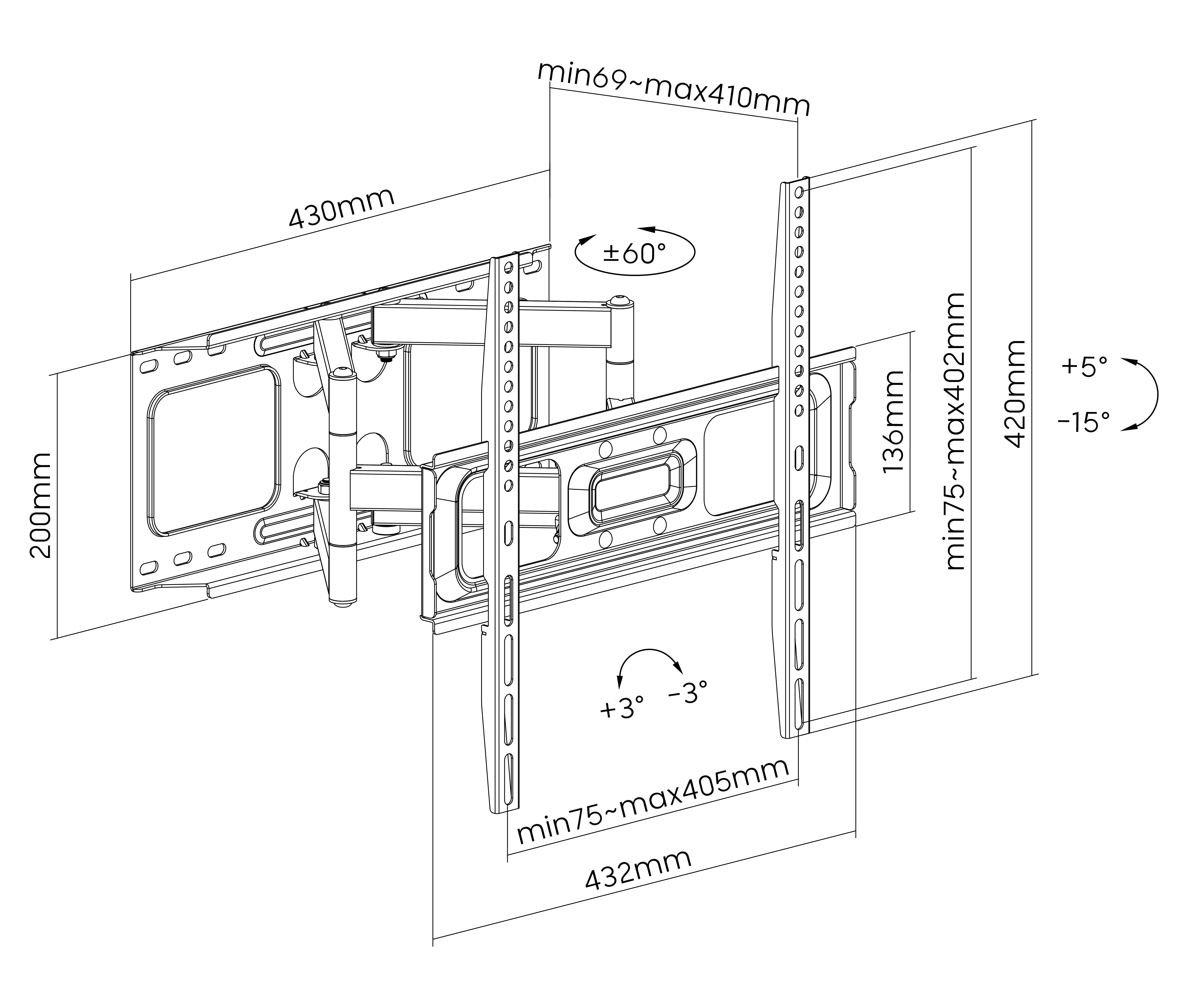 Rack Giratorio con Doble Brazo Articulado para TV 32 a 70 Pulg / VESA max 400x400mm / Carga 45 kg