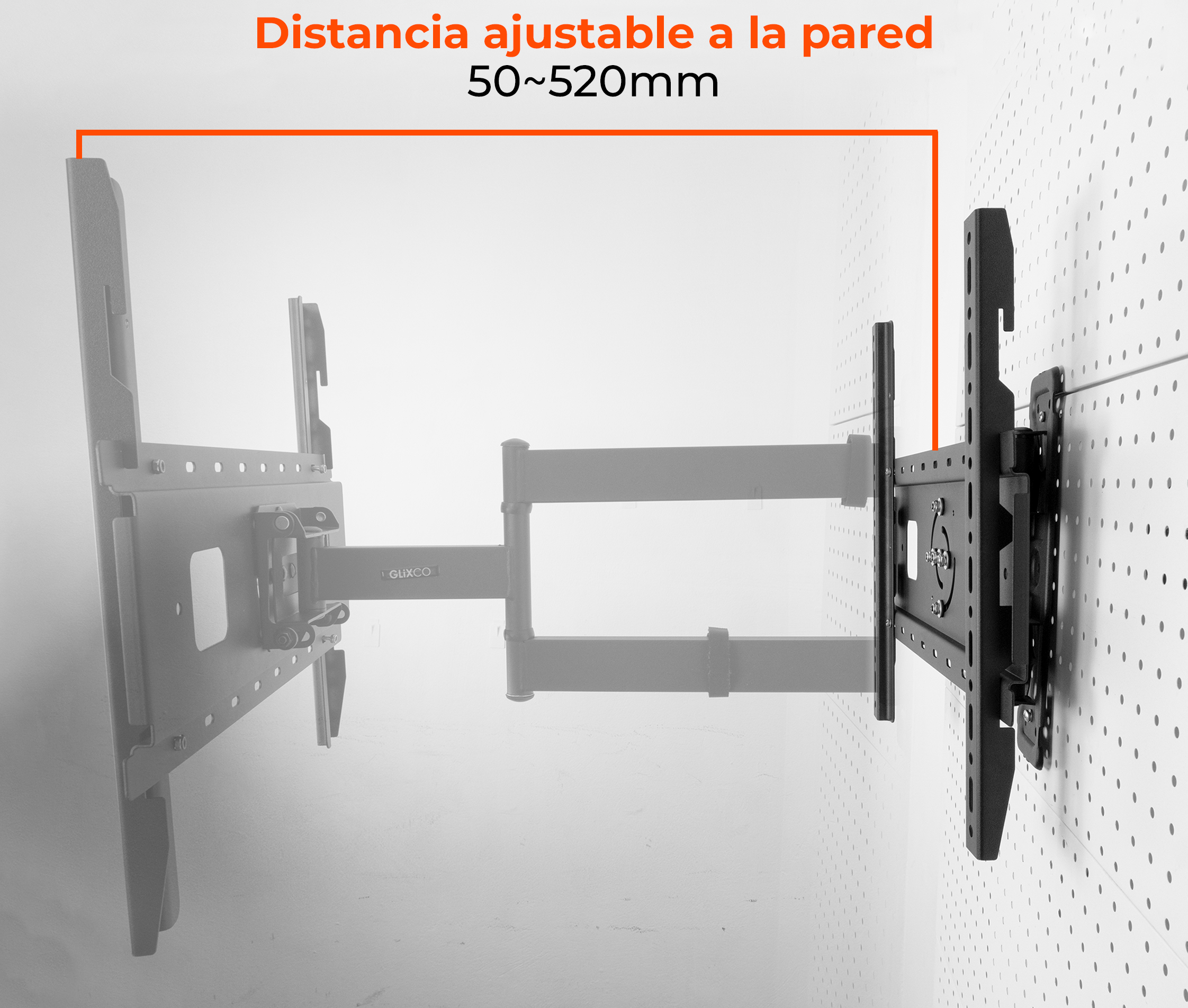 Rack Giratorio con Rotacion Vertical y Horizontal para TV 32 a 60 Pulg / VESA Max 400x400mm / Rotación 90° / Carga 32 kg / Brazo extendido 52 cm