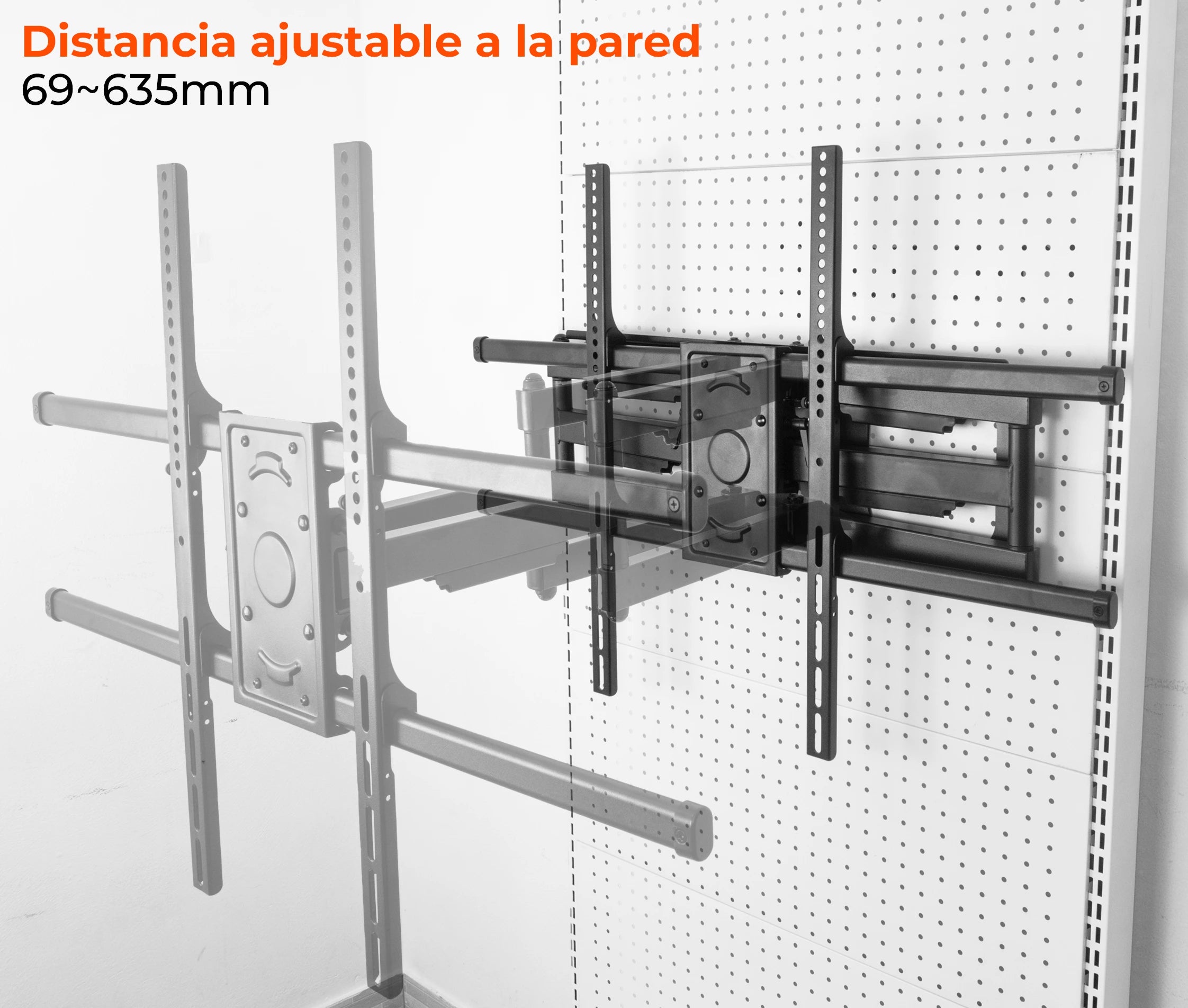 Rack Giratorio con Doble Brazo Articulado para TV 50 a 90 Pulg / VESA Max 800x600mm / Carga 75 kg / Brazo extendido 63.5 cm