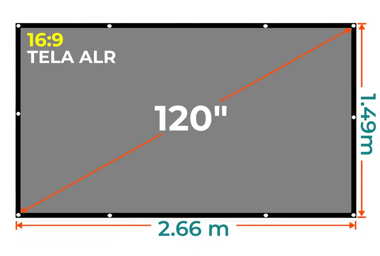 TELA GRIS CON OJALES 120 PULG (16:9) 266 x 149 cm / ECRAN ALR