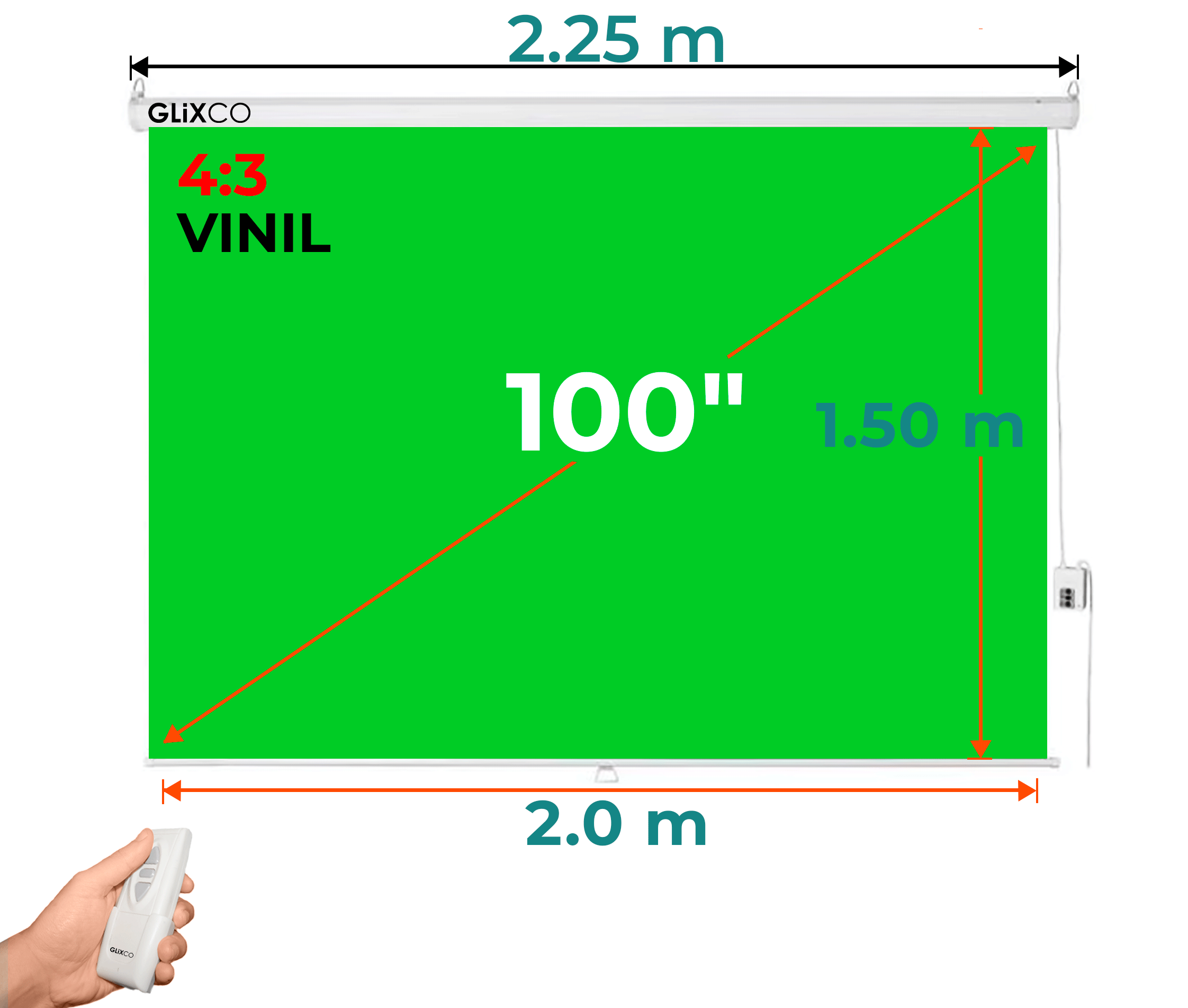 Ecran Eléctrico Verde 100 Pulg (4:3) 2.0x1.50 m / Vinil