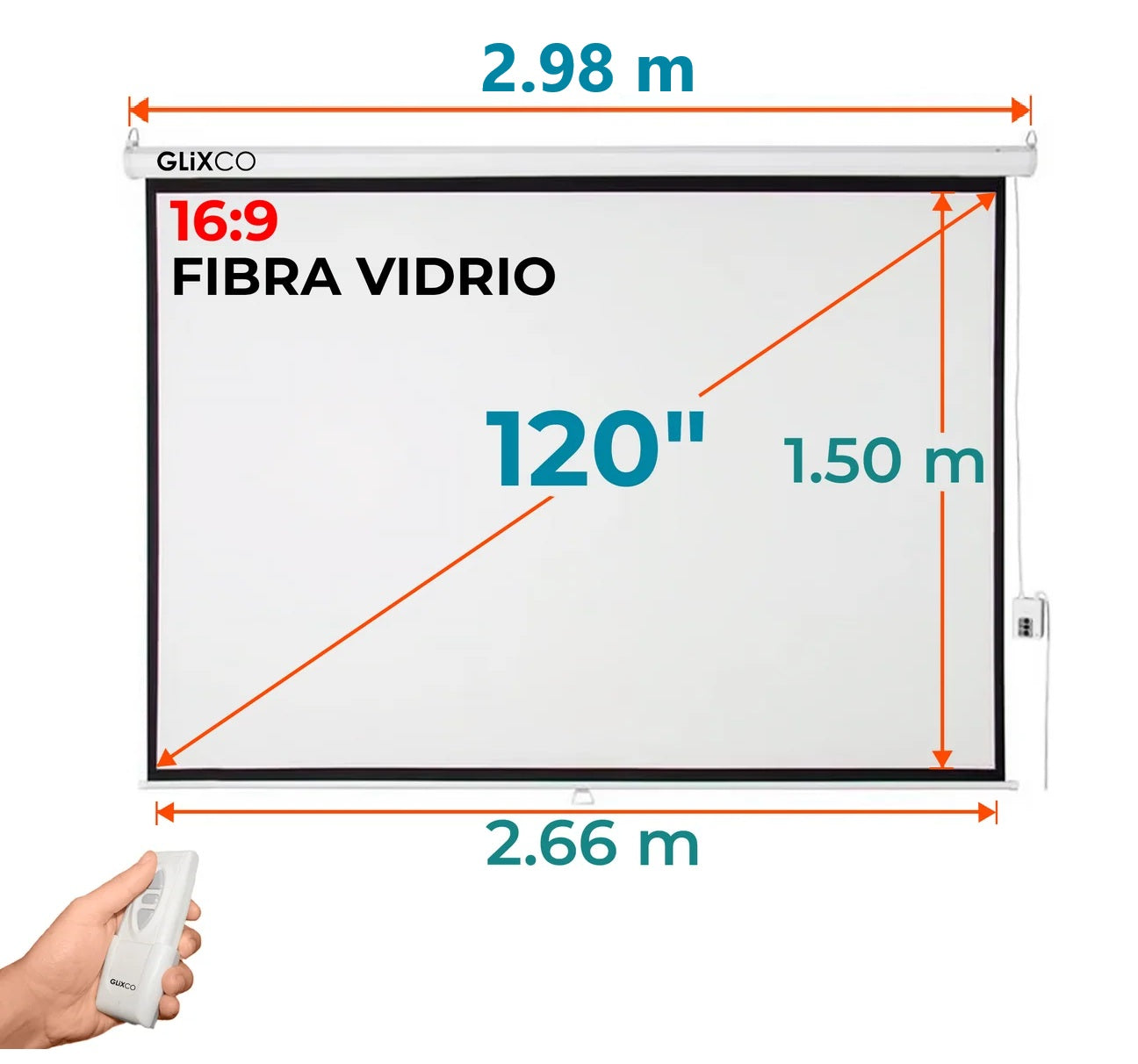 Ecran Eléctrico 120 Pulg (16:9) 2.66x1.50 m / Fibra de Vidrio