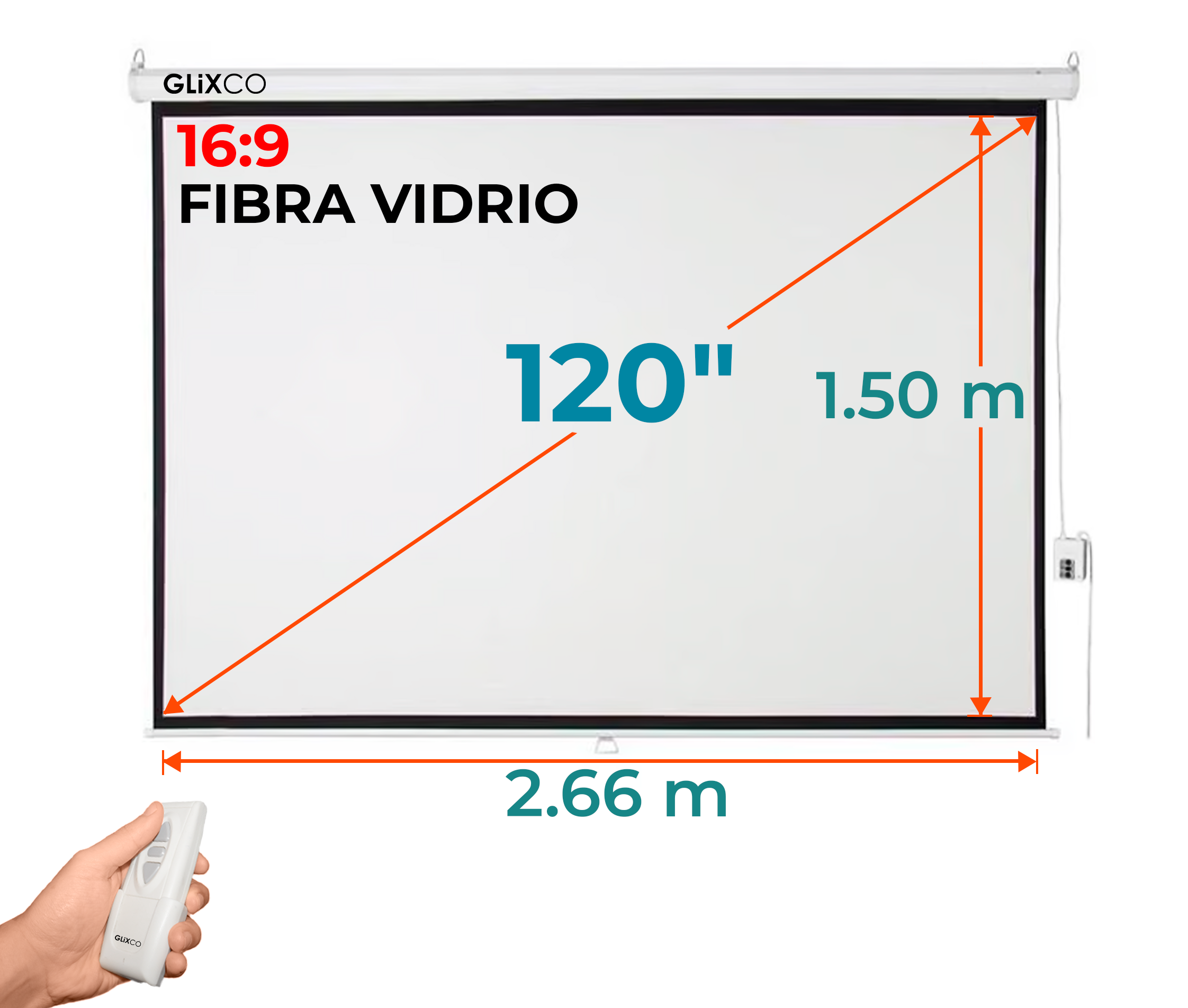 Ecran Eléctrico 120 Pulg (16:9) 2.66x1.50 m / Fibra de Vidrio