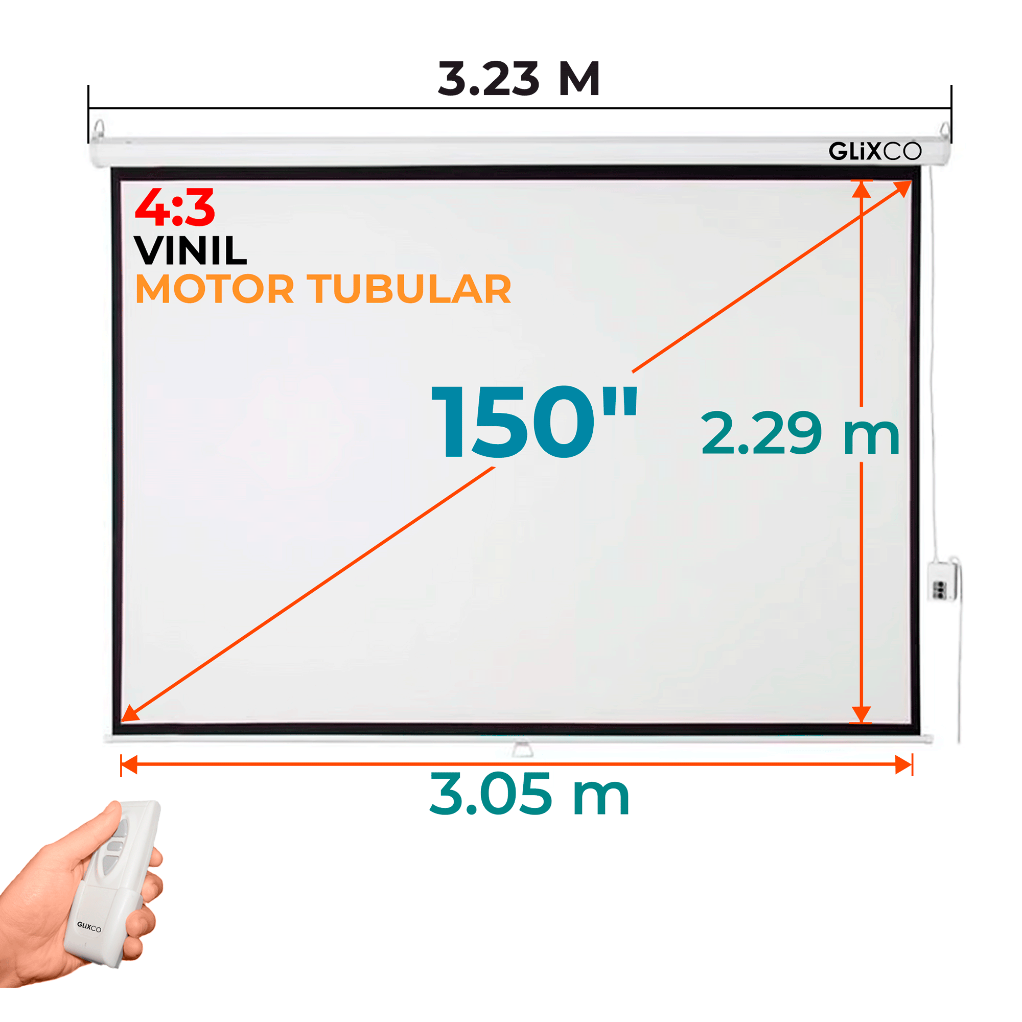 Ecran Eléctrico 150 Pulg (4:3) 3.05x2.29 m / Vinil / Motor Tubular