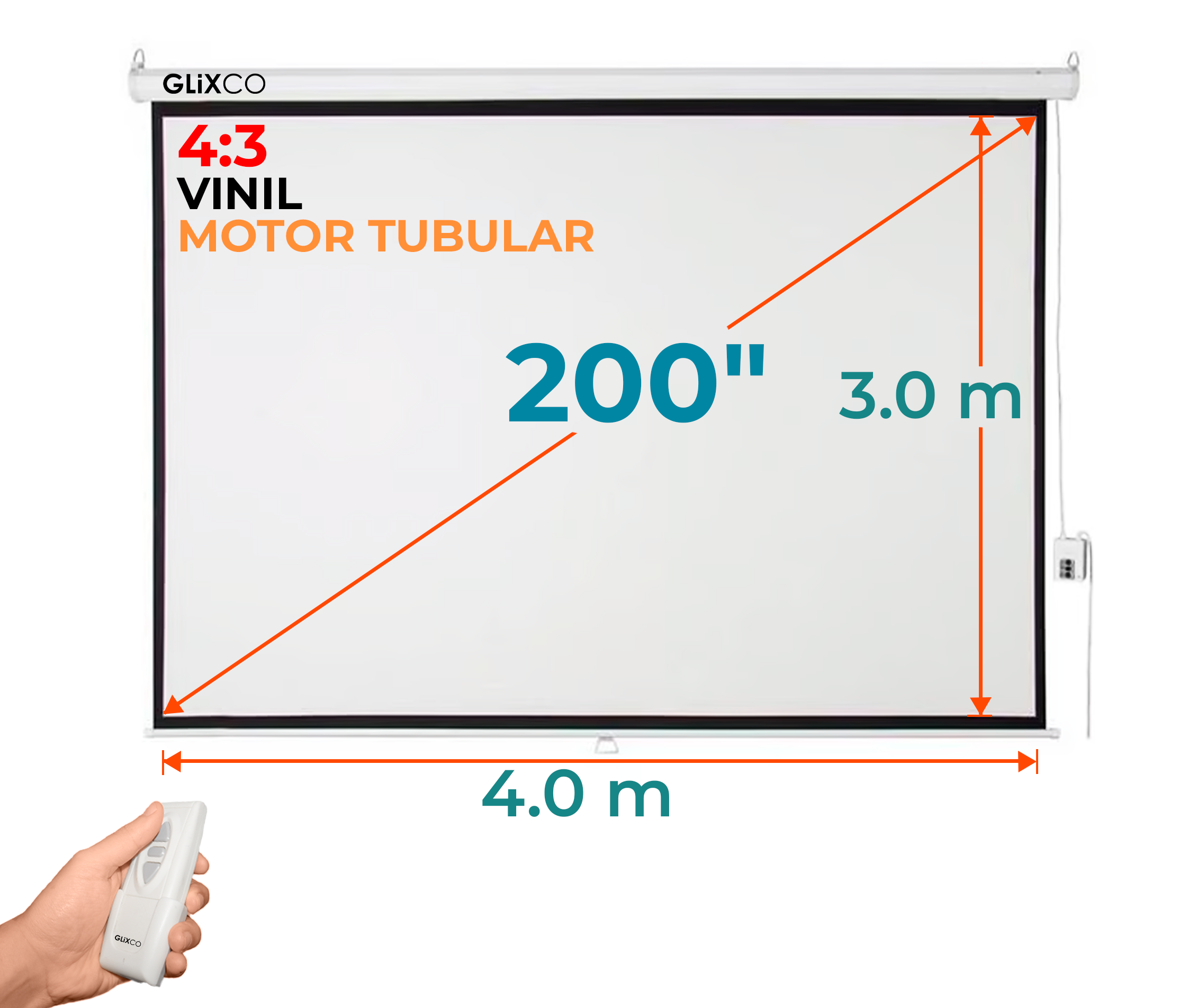 Ecran Eléctrico 200 Pulg (4:3) 4.0x3.0 m / Vinil / Motor Tubular