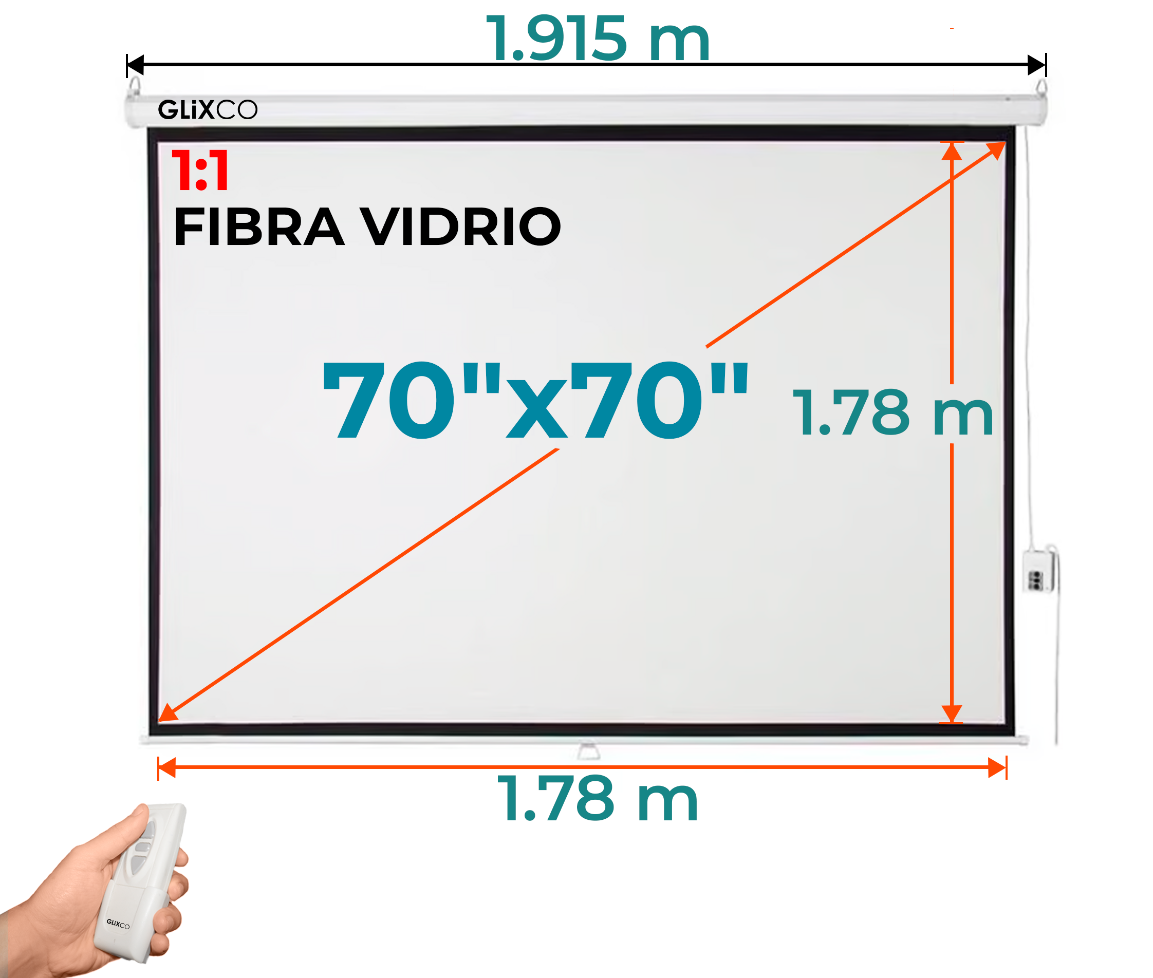 Ecran Eléctrico 70x70 Pulg (1:1) 1.78x1.78 m / Fibra de Vidrio
