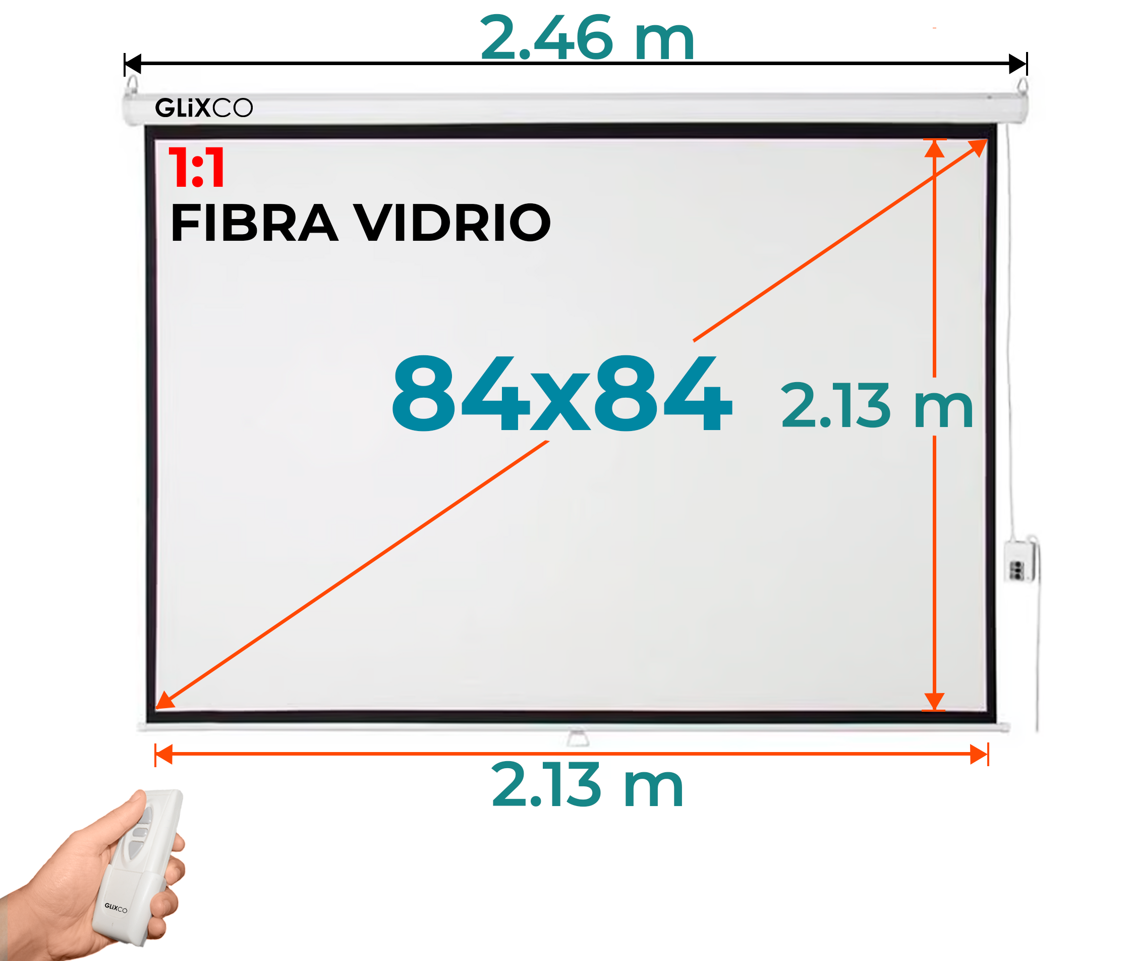 Ecran Eléctrico 84x84 Pulg (1:1) 2.13x2.13 m / Fibra de Vidrio