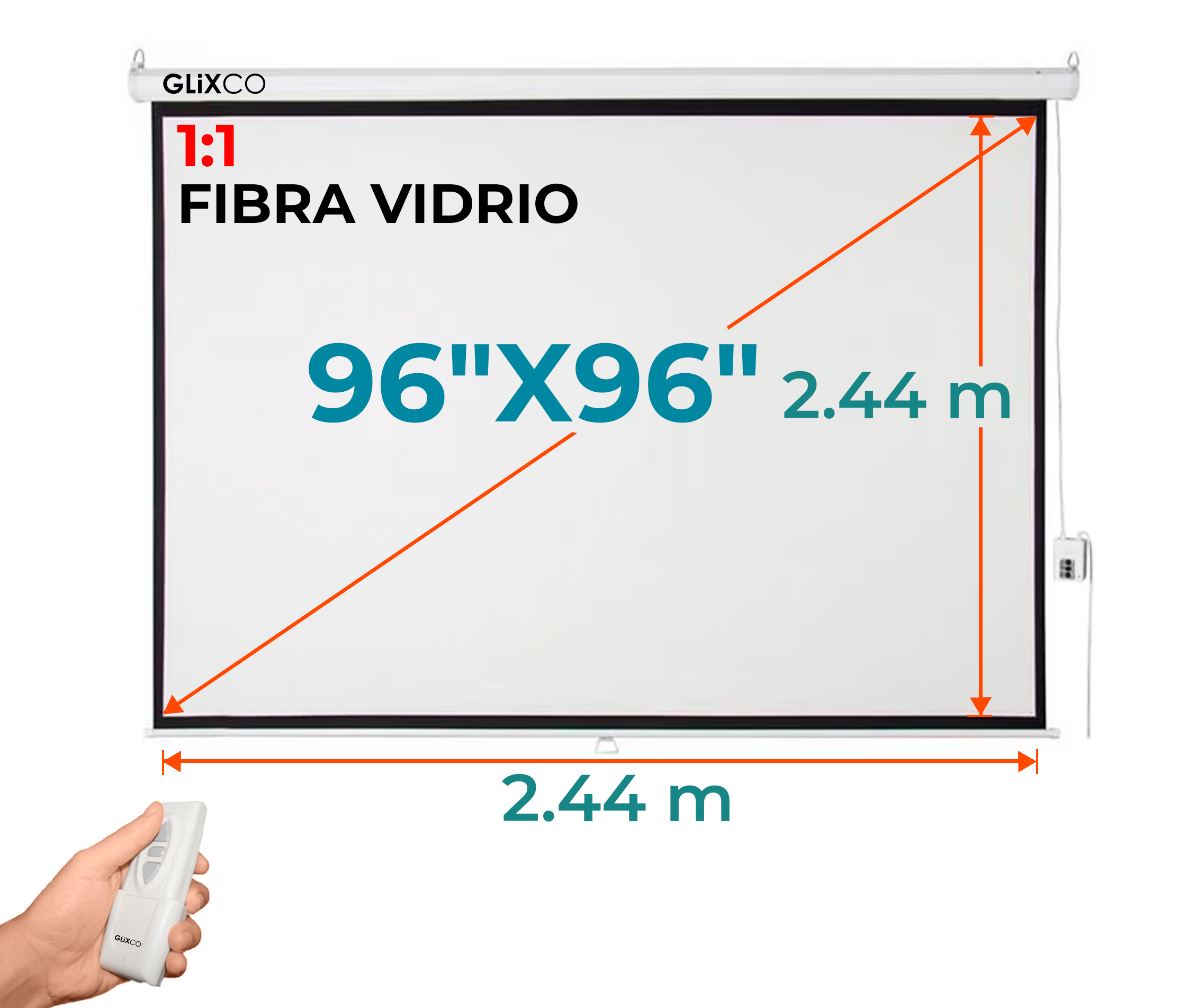 Ecran Eléctrico 96x96 Pulg (1:1) 2.44x2.44 m / Fibra de Vidrio