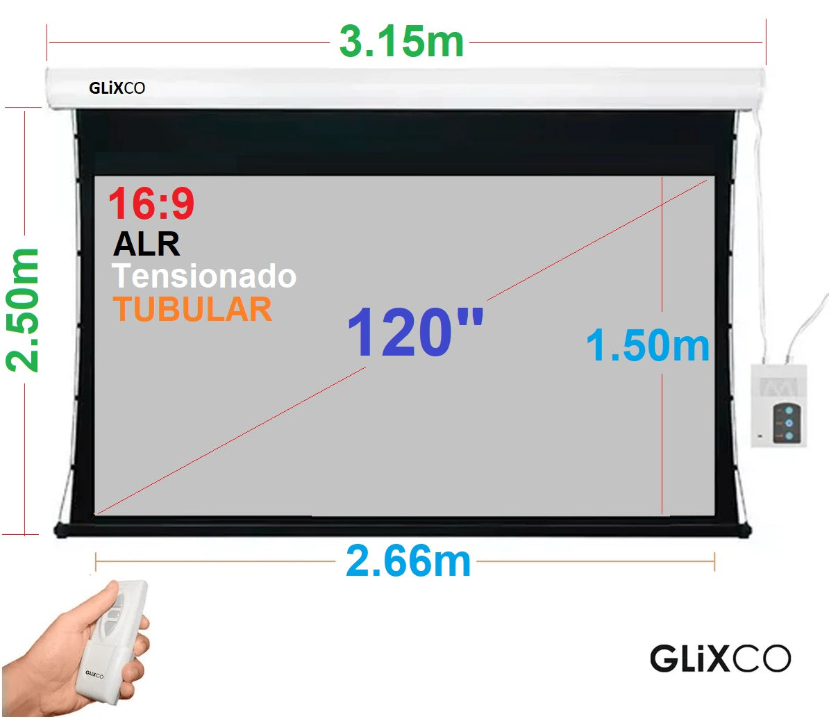 Ecran Eléctrico Tab Tensionado 120 Pulg (16:9) 2.66x1.49 m / ALR / Motor Tubular