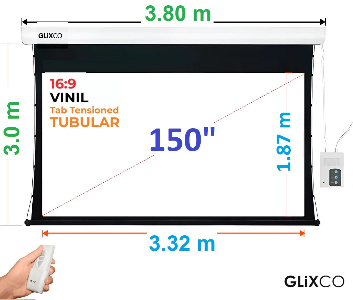Ecran Eléctrico Tab Tensionado 150 Pulg (16:9) 3.32x1.87 m / Vinil / Motor Tubular