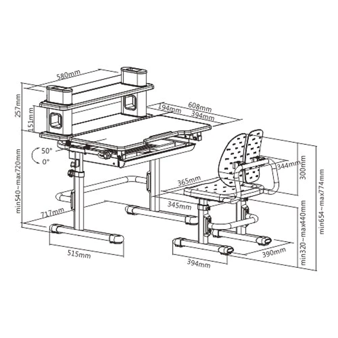Escritorio y Silla con Respaldo dividido para Niños 3 a 11 Años / Medida 58x40 cm