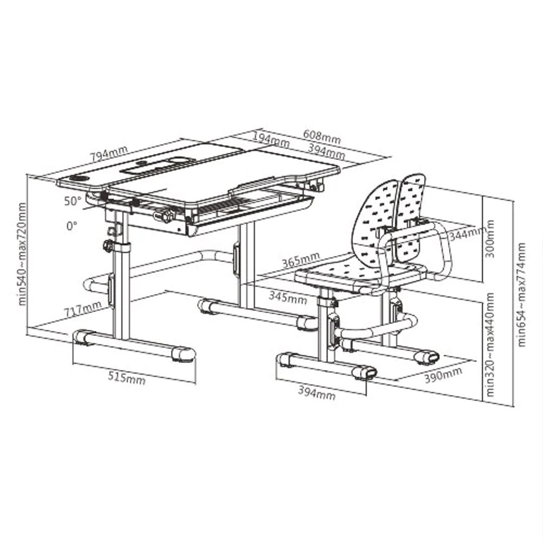 Escritorio y Silla con Respaldo Dividido para Niños 3 a 11 años / Medida 80x40 cm