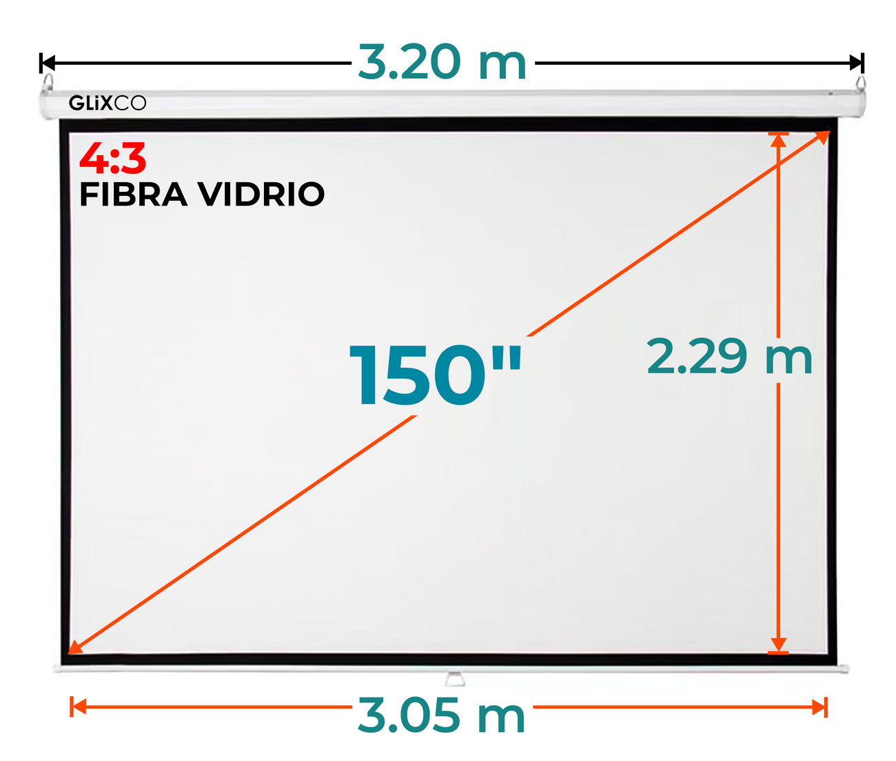 Ecran Manual 150 Pulg (4:3) 3.05x2.29 m / Fibra de Vidrio