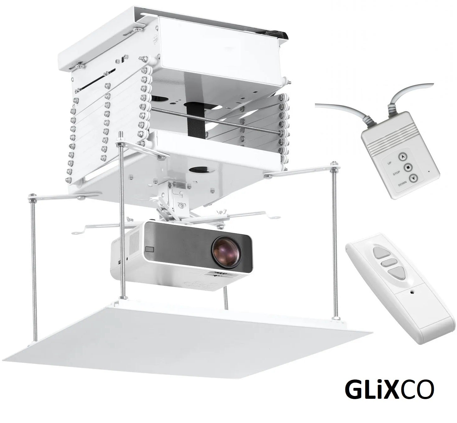 Rack Soporte Eléctrico para Proyector - Carga 20 kg / Altura Max 150cm / Motor Tubular