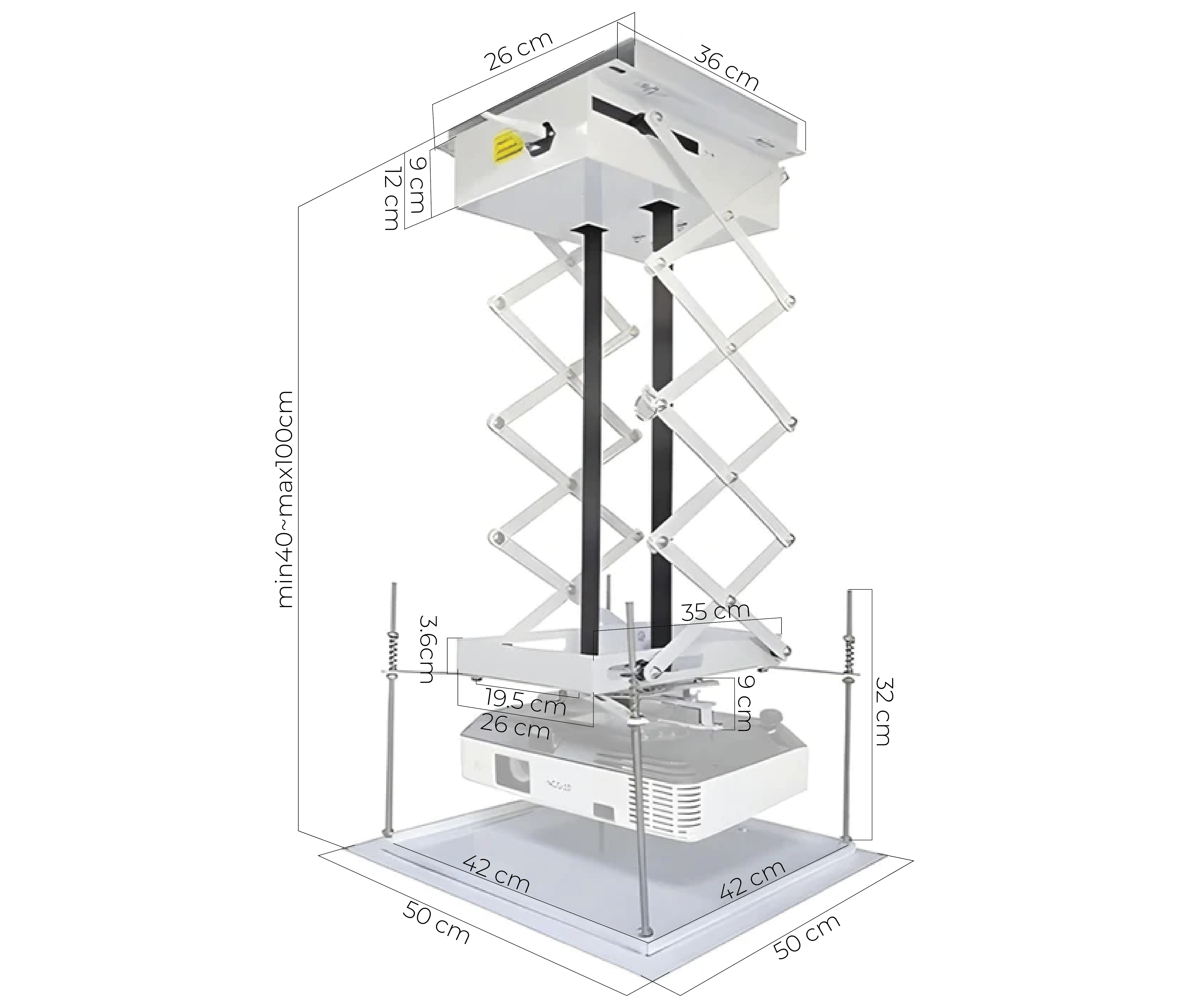 Rack Soporte Eléctrico para Proyector Pesado - Carga 30 kg / Doble Motor / Altura Max 100cm