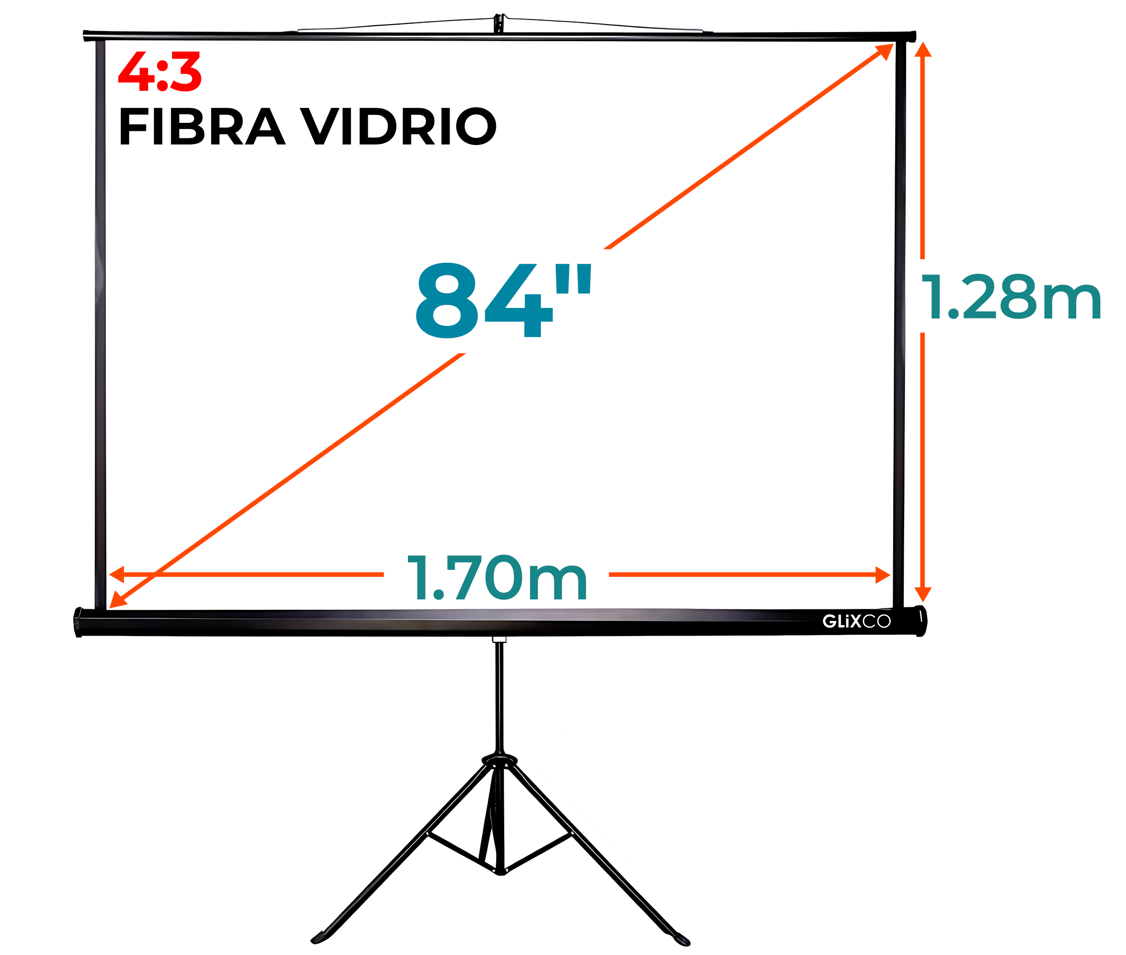 Ecran con Trípode 84 Pulg (4:3) 1.70x1.28 m / Fibra de Vidrio