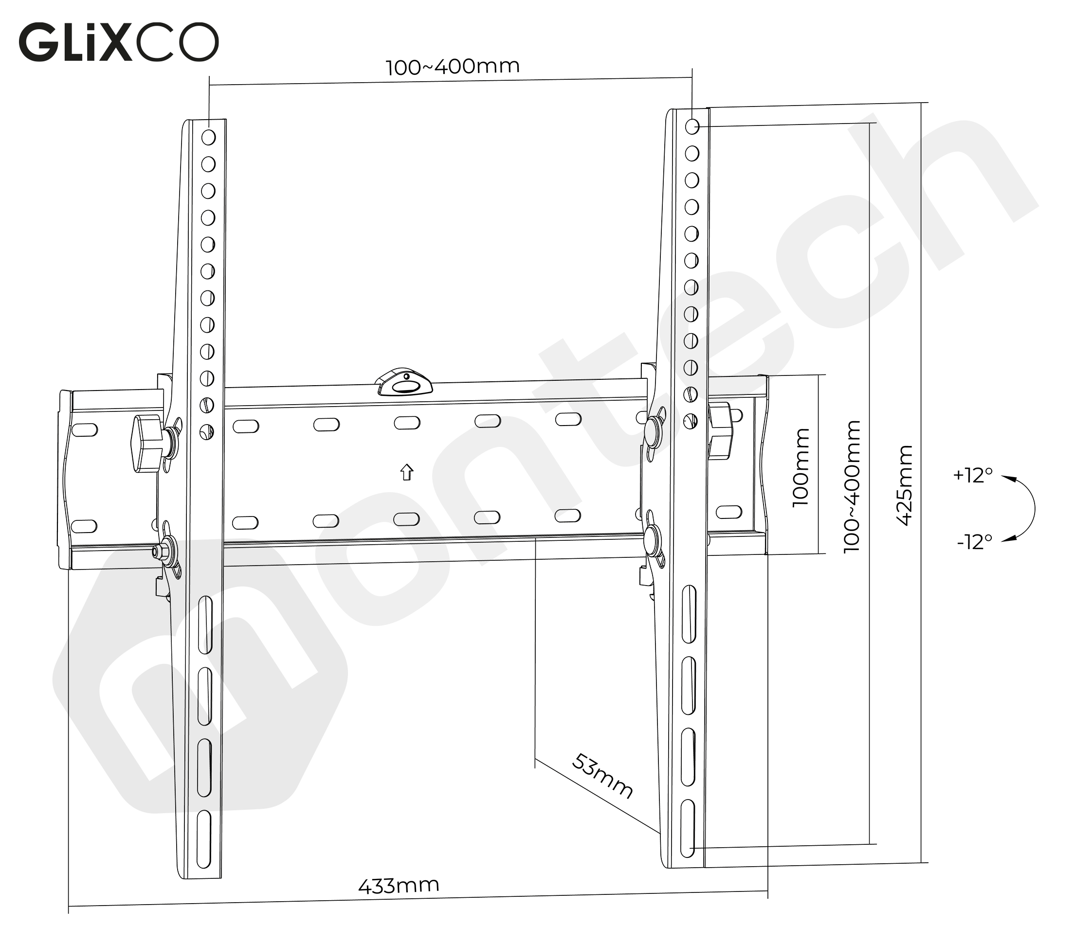 Rack Fijo con inclinación TV 32 a 55 Pulg / VESA Max 400x400mm / Carga 40 kg