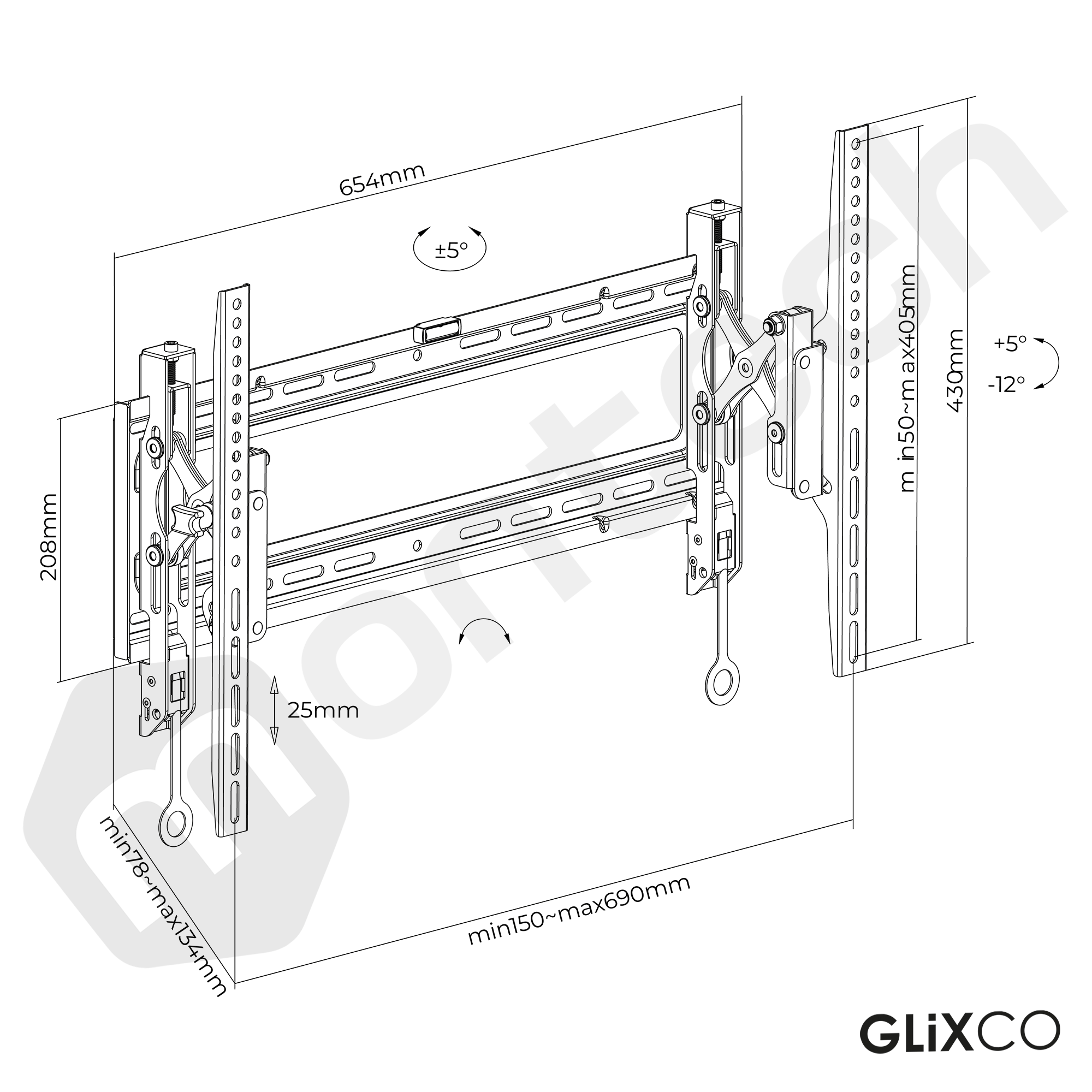 Rack Fijo con Inclinación para TV 37 a 80 Pulg / VESA Max 600x400mm / Carga 70 kg