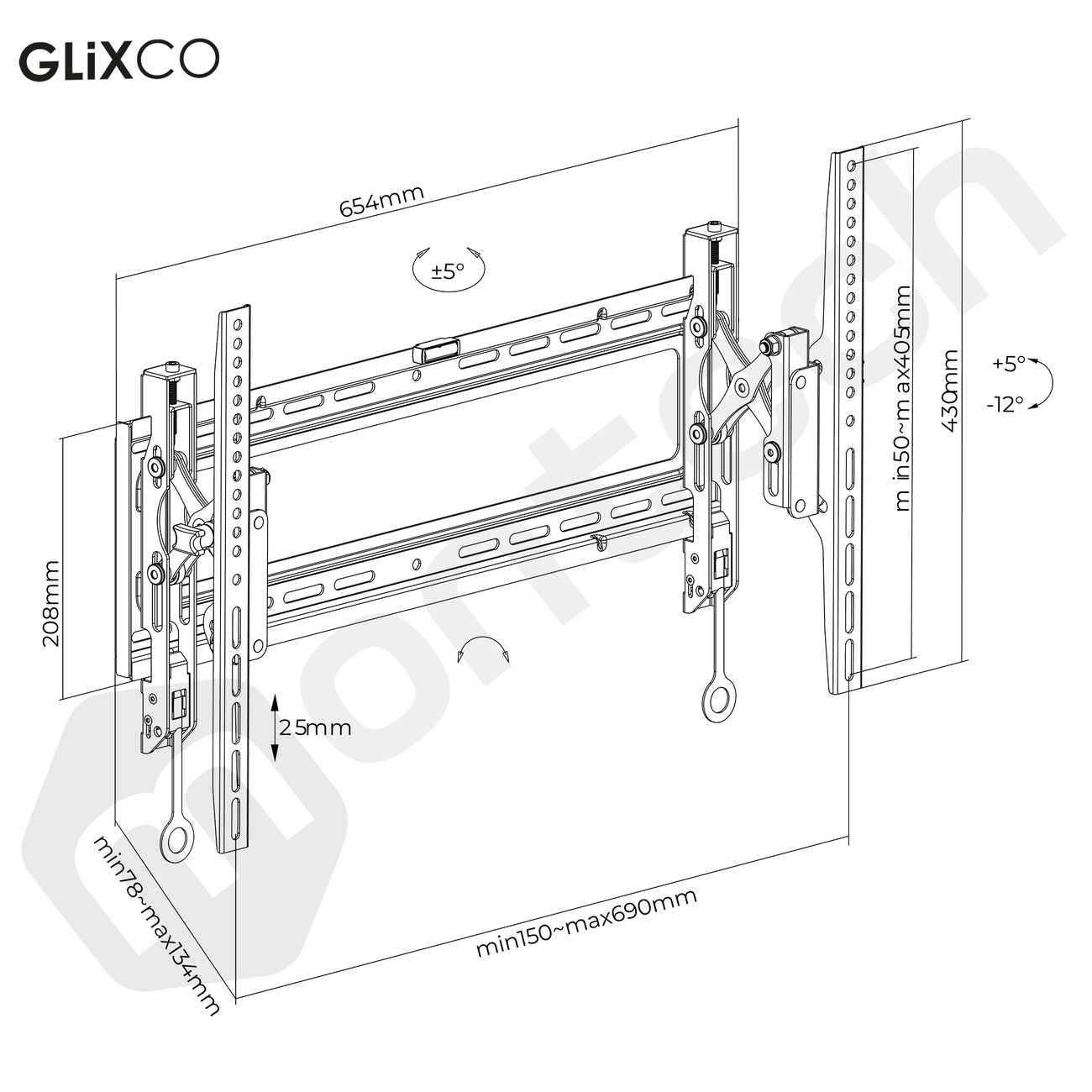 Rack Fijo con Inclinación para TV 43 a 90 Pulg / VESA Max 800x400mm / Carga 70 kg