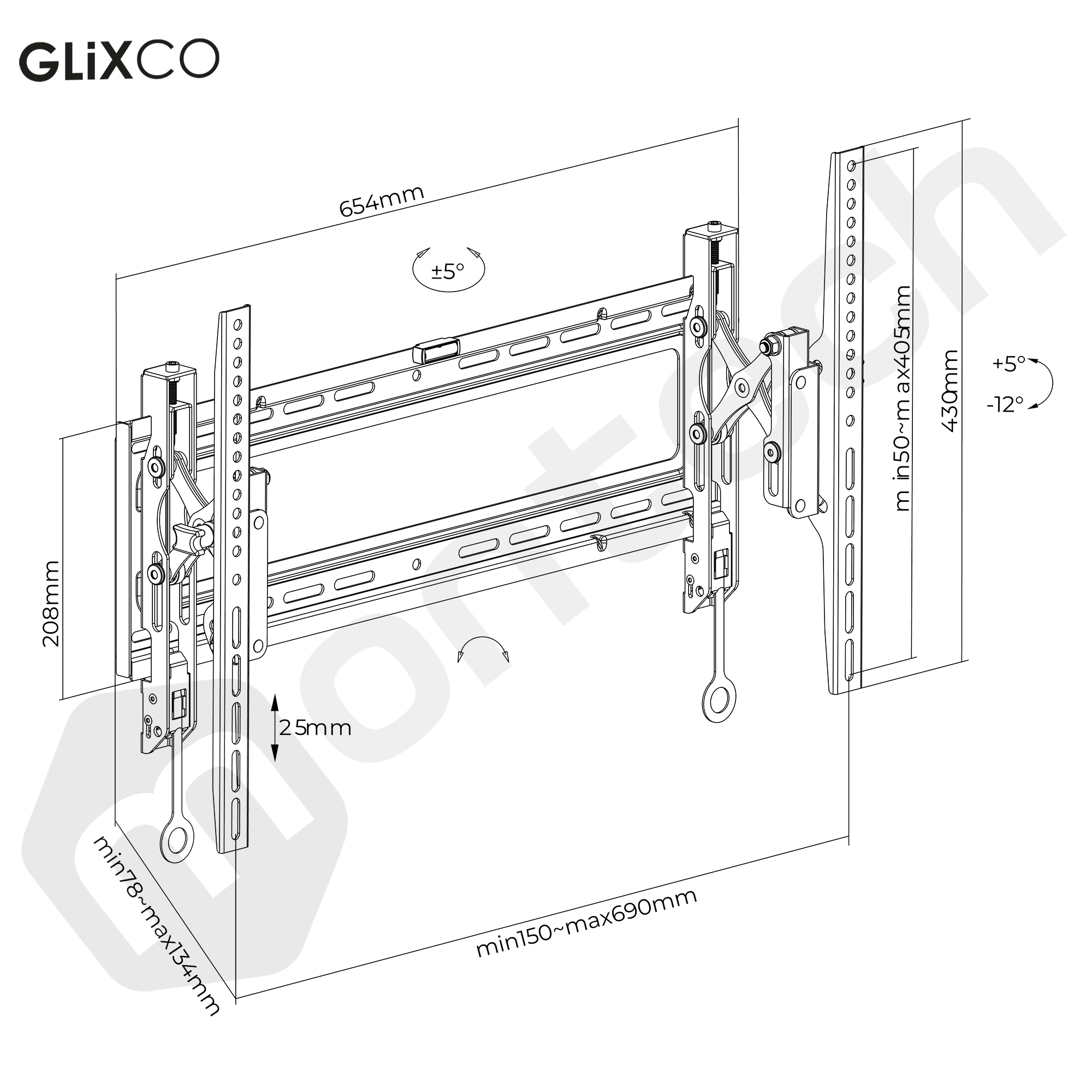 Rack Fijo con Inclinación para TV 43 a 90 Pulg / VESA Max 800x400mm / Carga 70 kg