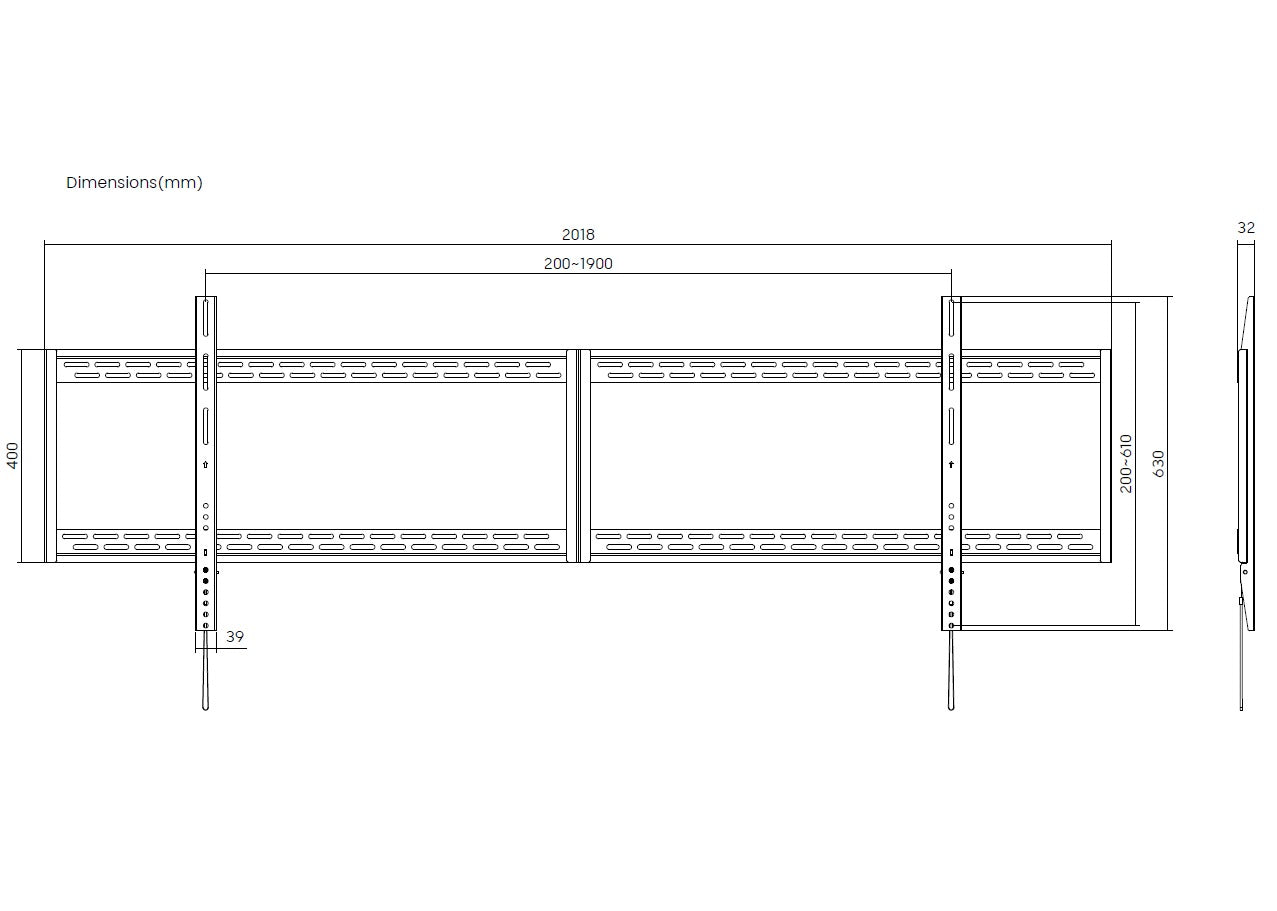 Rack Fijo Pantalla Digital Signage 110UM5J-B / 110UM5K-B / 110 Pulg / Vesa Max 1900x600mm / Carga 110 kg