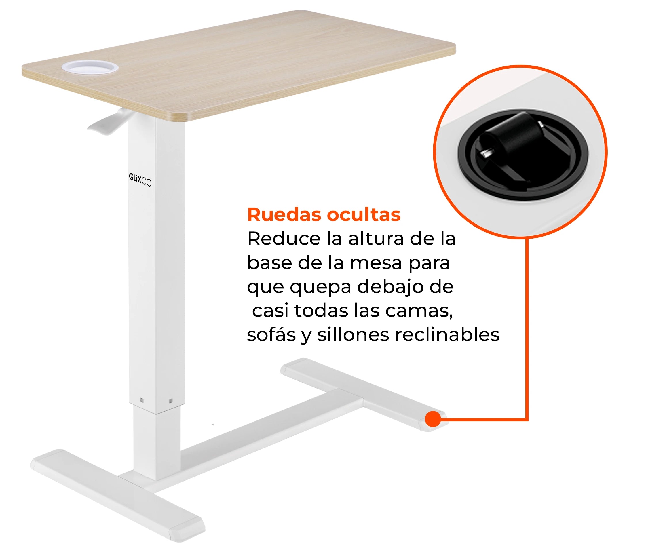 Mesa Auxiliar con Ruedas Ocultas / Escritorio movil para Laptop /Altura Pata 31mm / Tablero Melamina 71 x 40cm / Altura regulable 64 a 99cm / Uso en Cama , Sofa u Hospital
