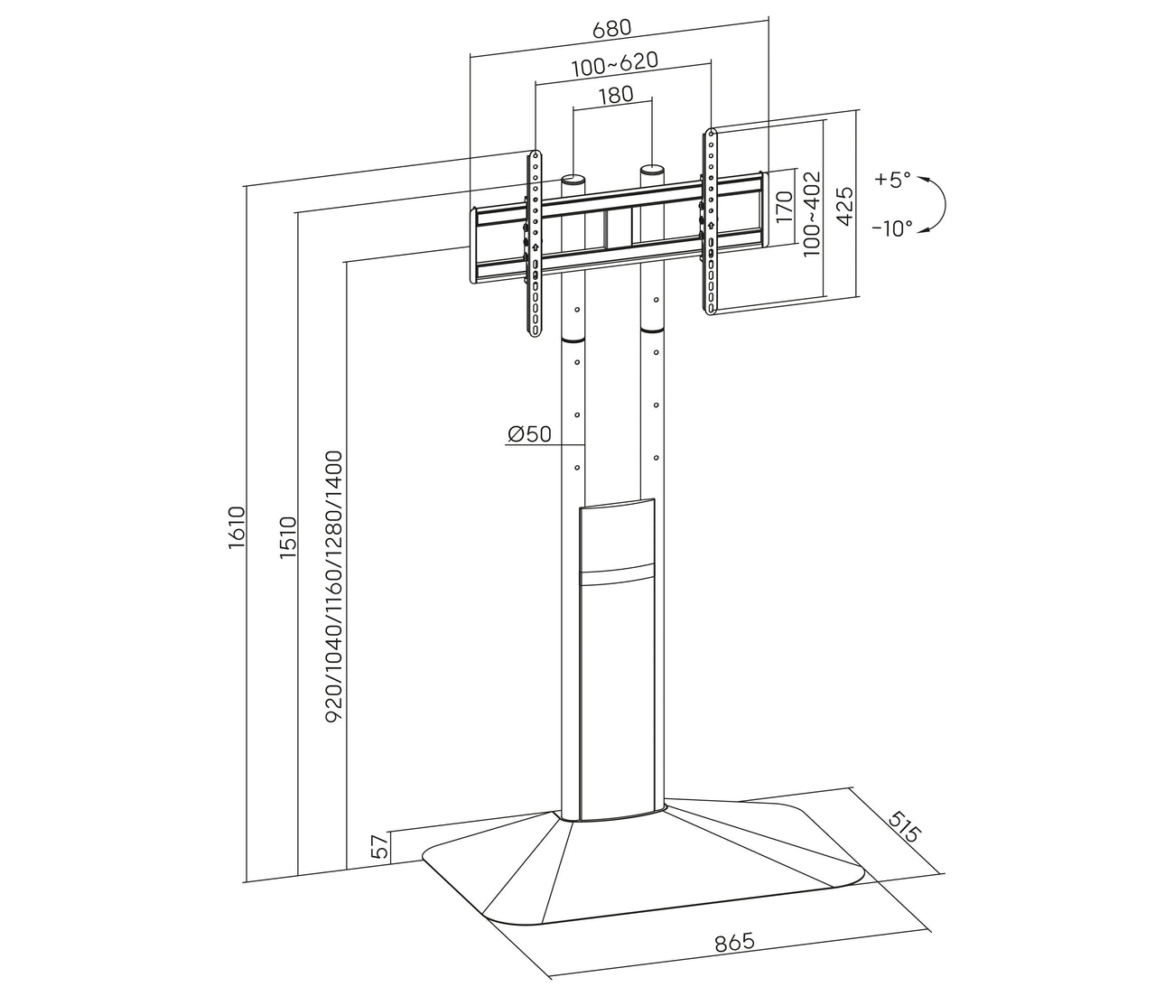 Soporte Pedestal con Base para TV 32 a 85 Pulg / VESA Max 600x400mm / Carga 50 kg