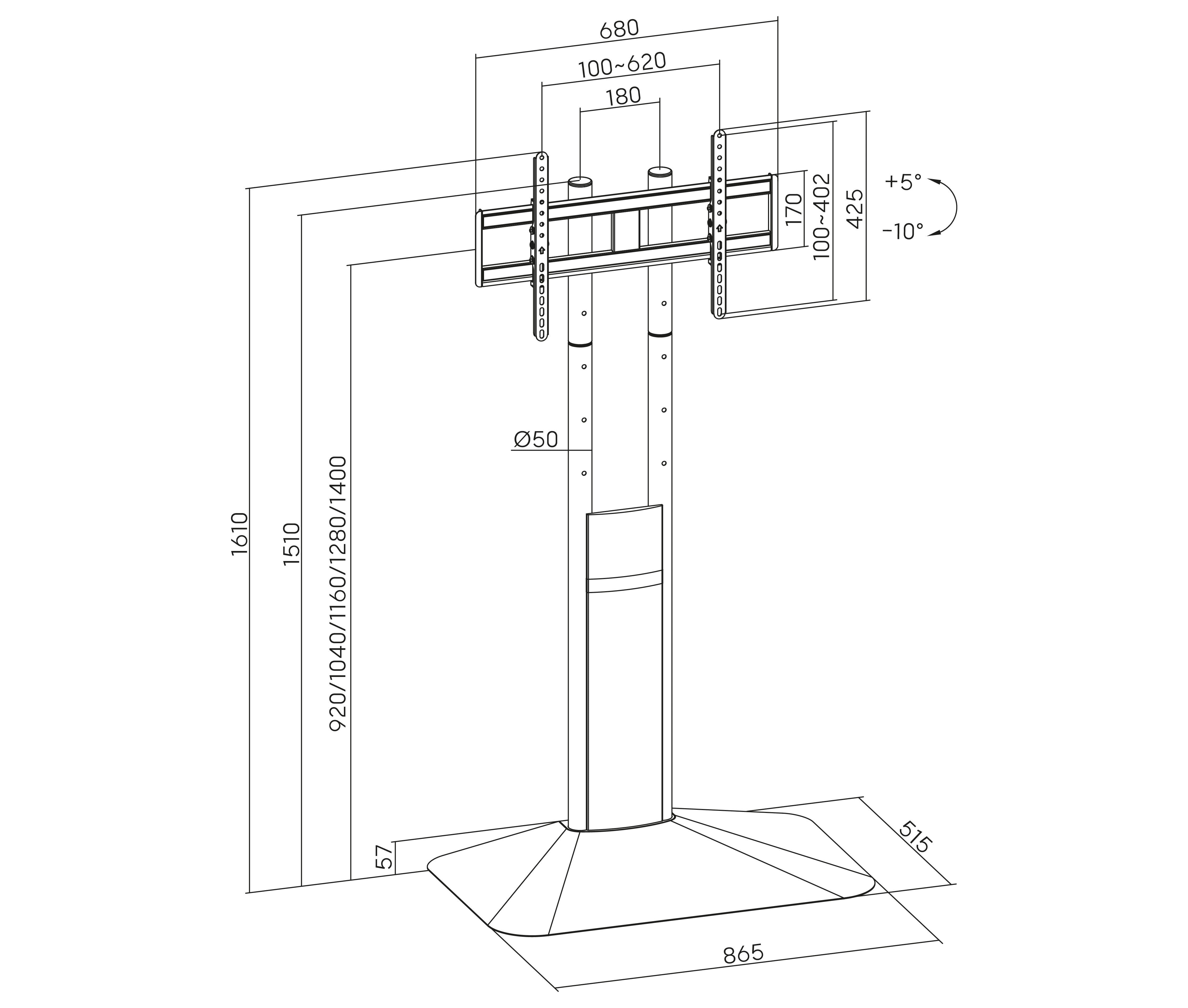 Soporte Pedestal con Base para TV 32 a 85 Pulg / VESA Max 600x400mm / Carga 50 kg