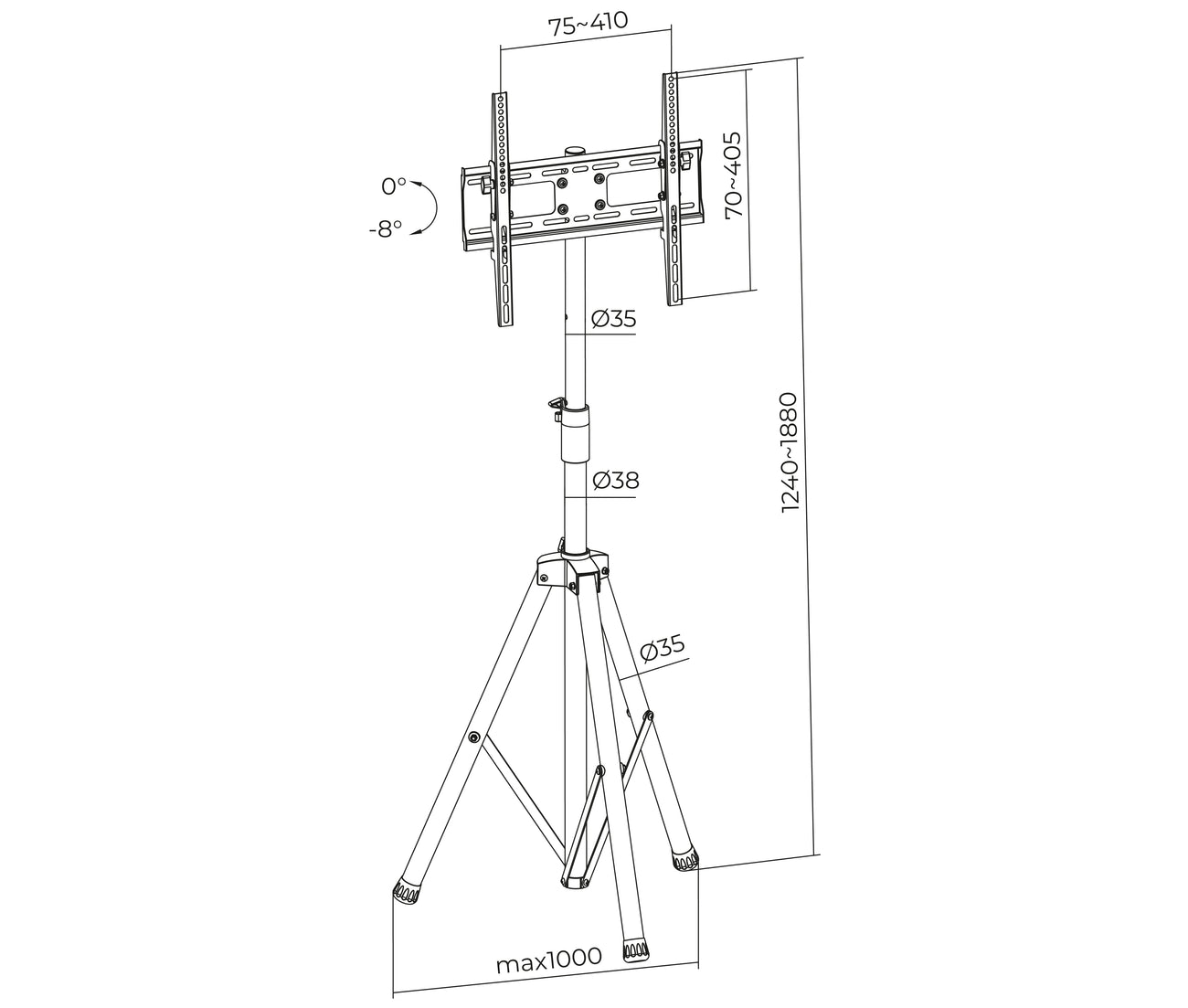 Pedestal Trípode para TV 32 a 55 Pulg / Vesa Max 40x40cm / Carga 35 kg