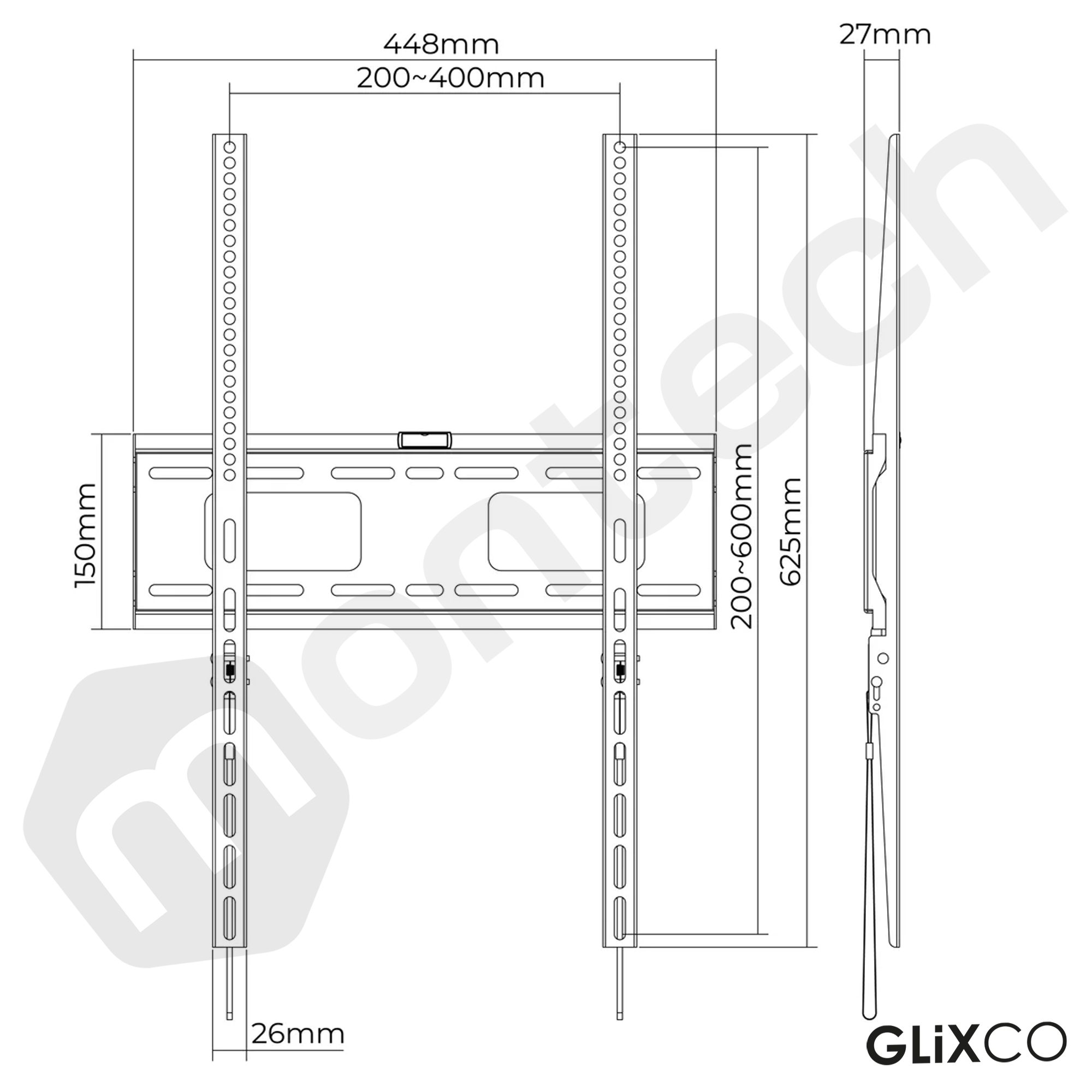 Rack Fijo Vertical para TV 37 a 75 Pulg / VESA Max 400x600mm / Carga 75 kg