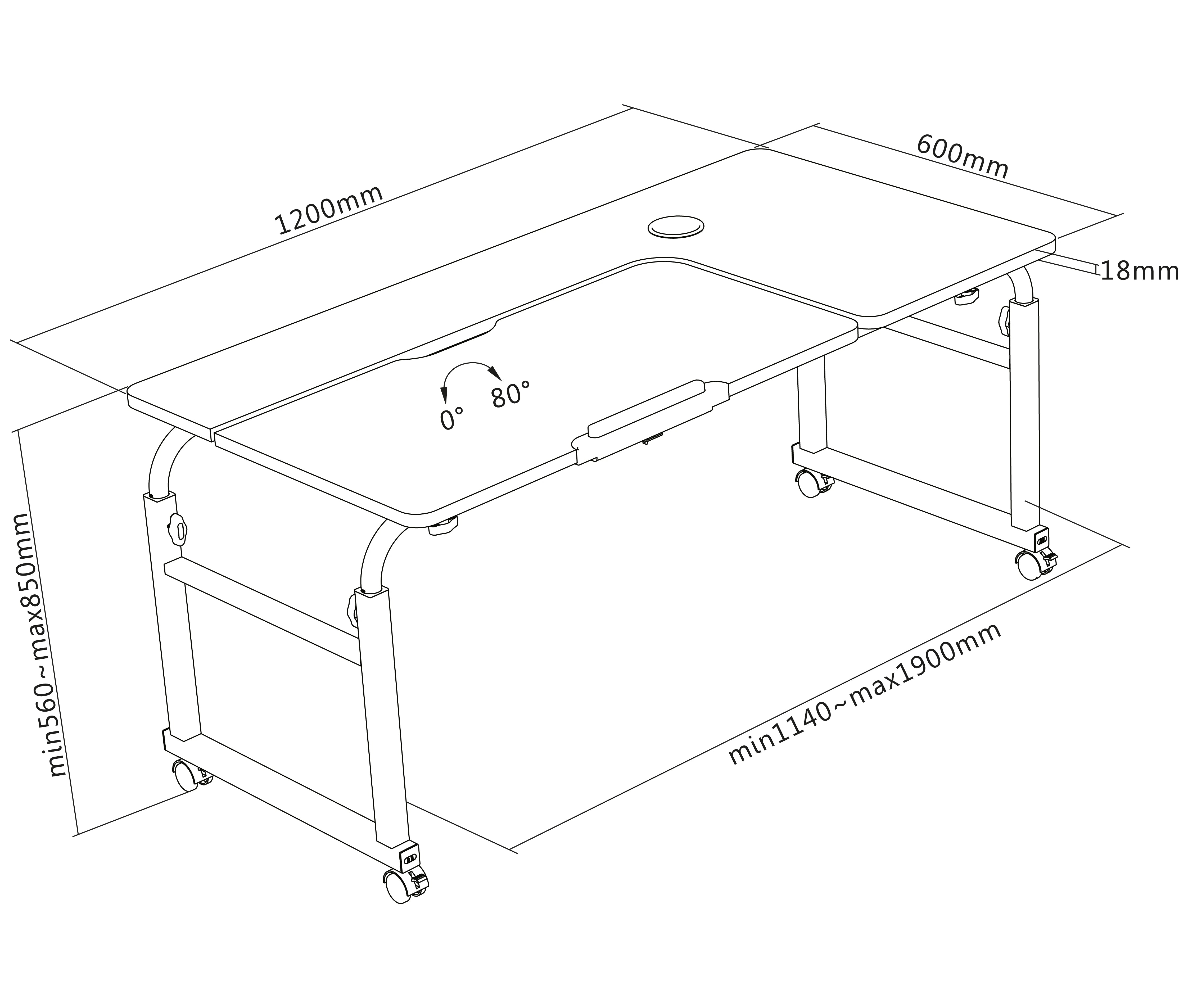 Escritorio Mesa Móvil Ajustable en altura y ancho / Medida 120x60 cm / Usado en Cama