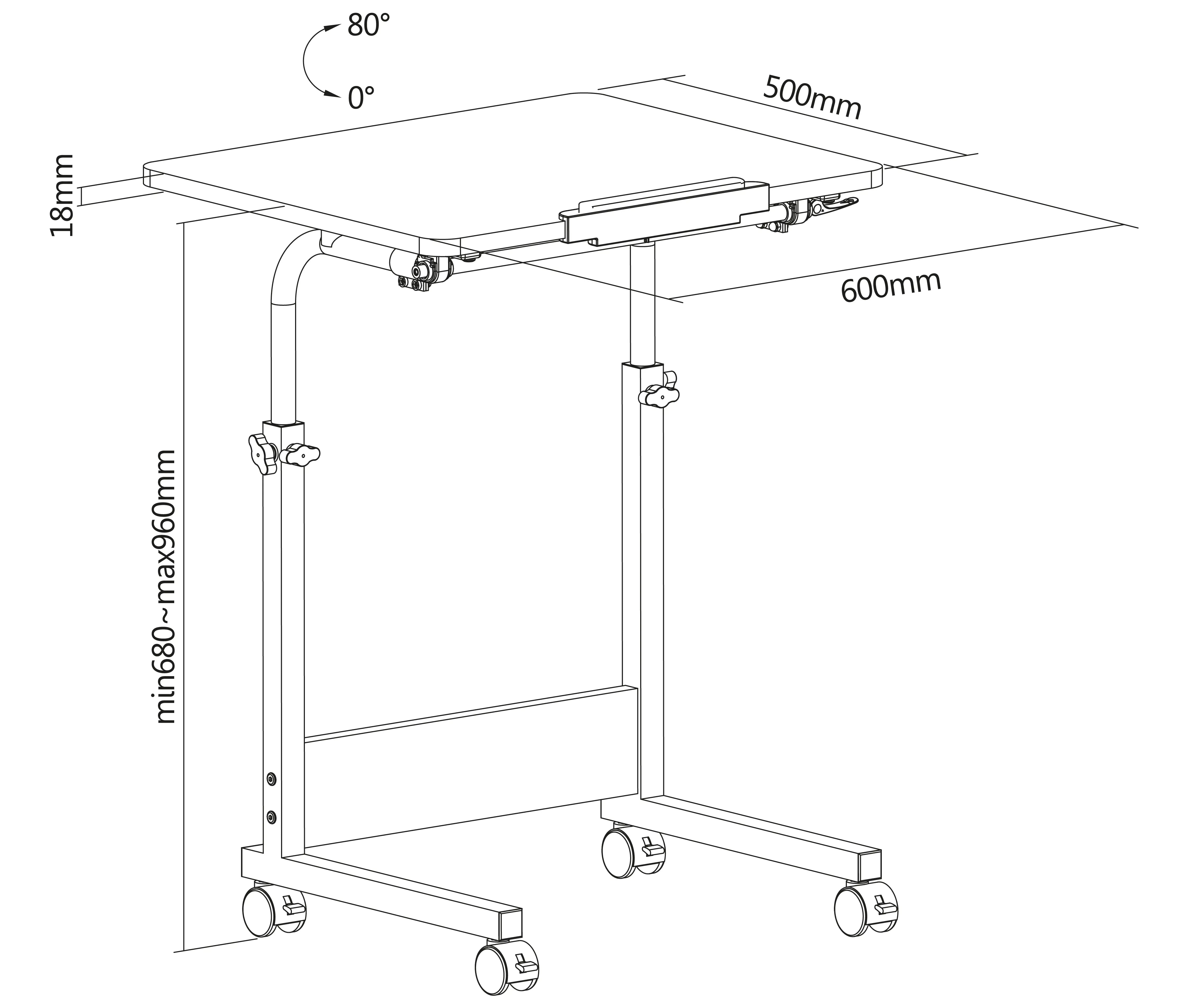 Escritorio Mesa Móvil para Laptop / Medida 50x60 cm / Altura regulable