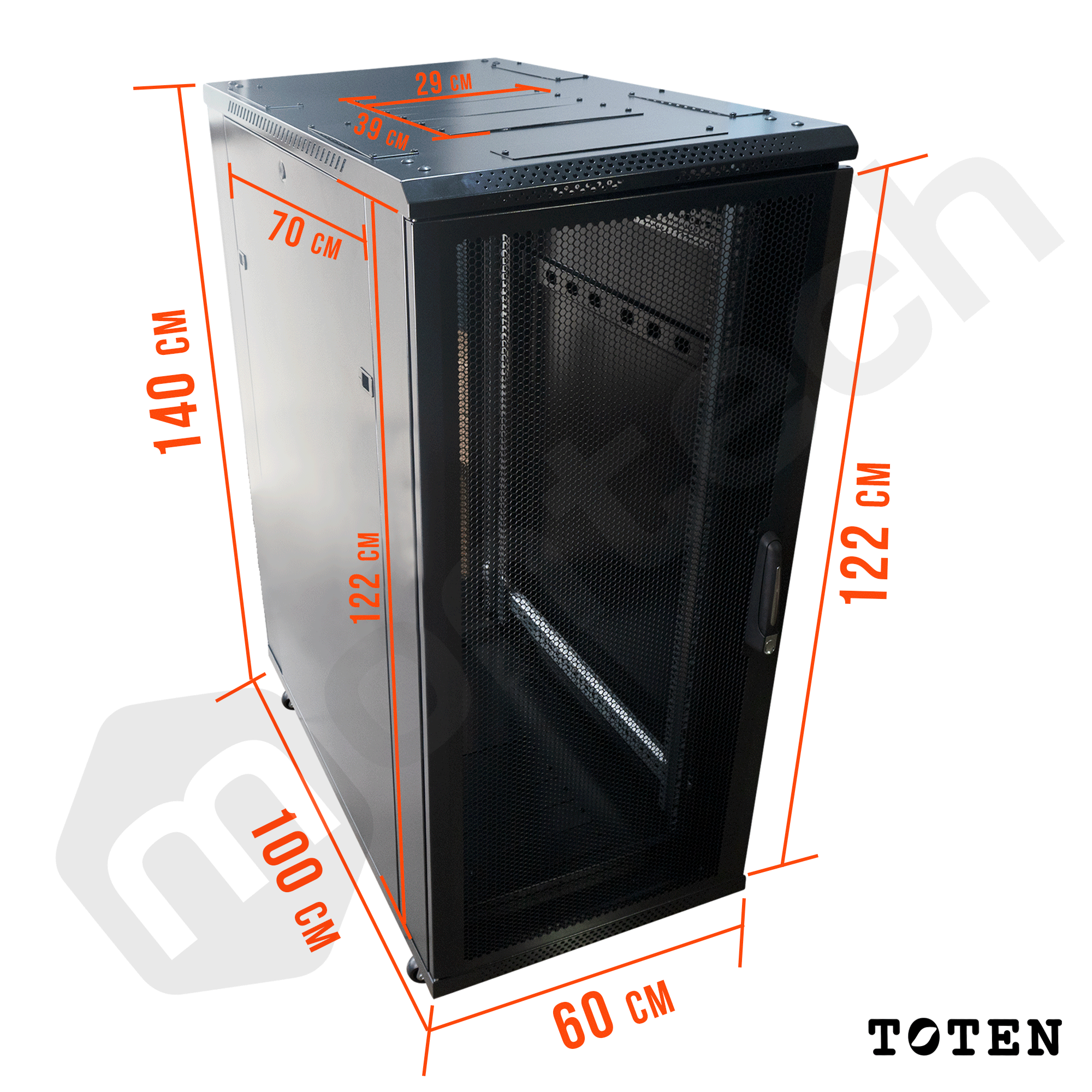 Gabinete de Piso para Servidores / 27 RU / 60x100x140 cm (AnchoxProf.xAlt.) / Puerta Frontal Microperforada Posterior Doble Microperforadas