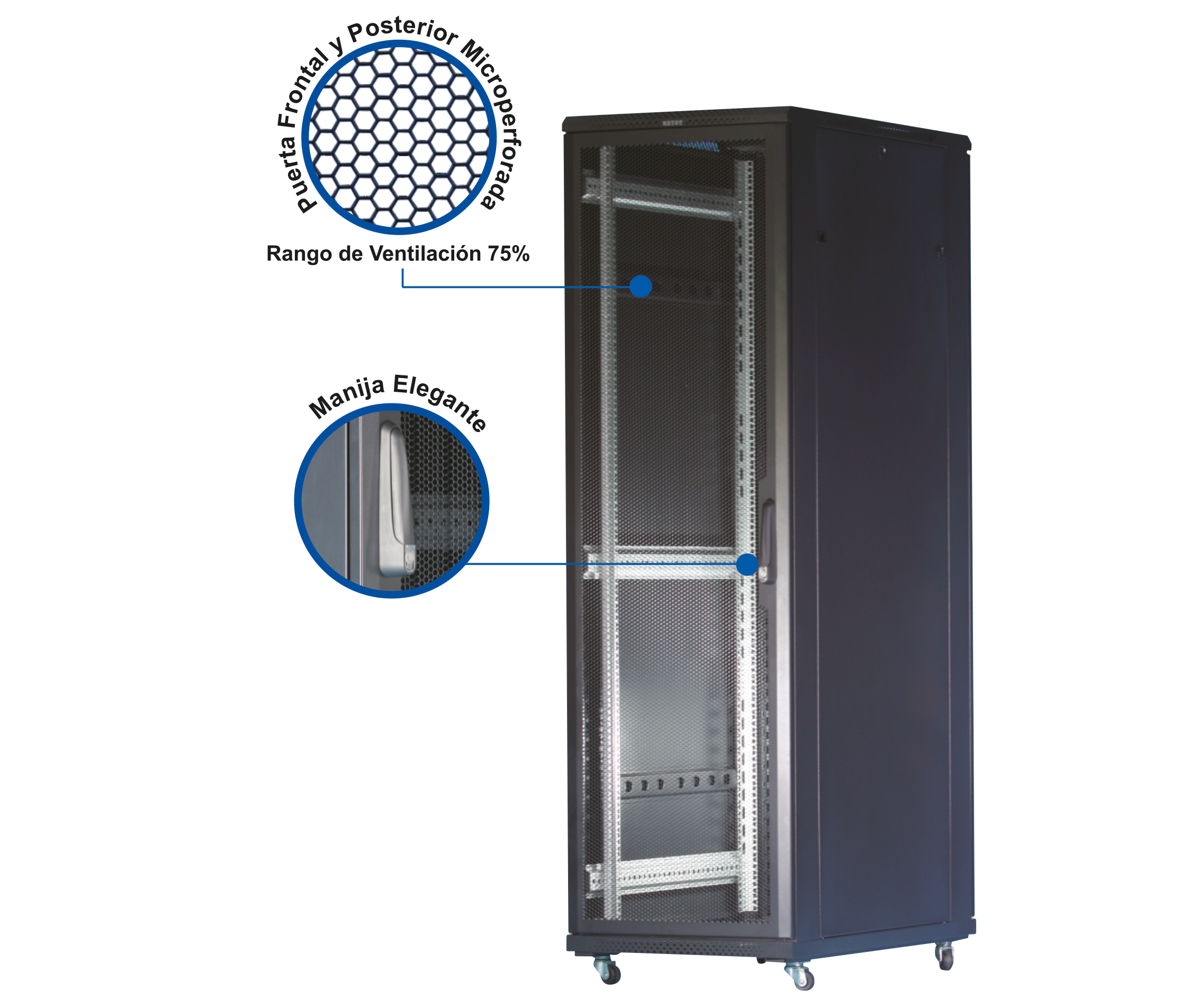 Gabinete de Piso para Servidores / 18 RU / 60x80x90 cm (AnchoxProf.xAlt.) / Puertas Microperforadas