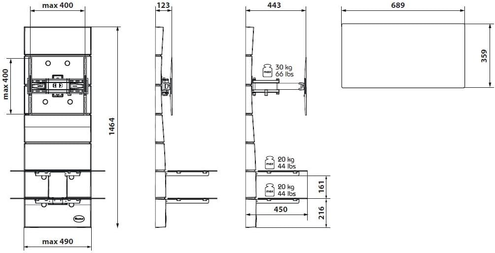Mueble Flotante para TV 32 a 55 Pulg / VESA Max 400x400mm / Carga 20 kg