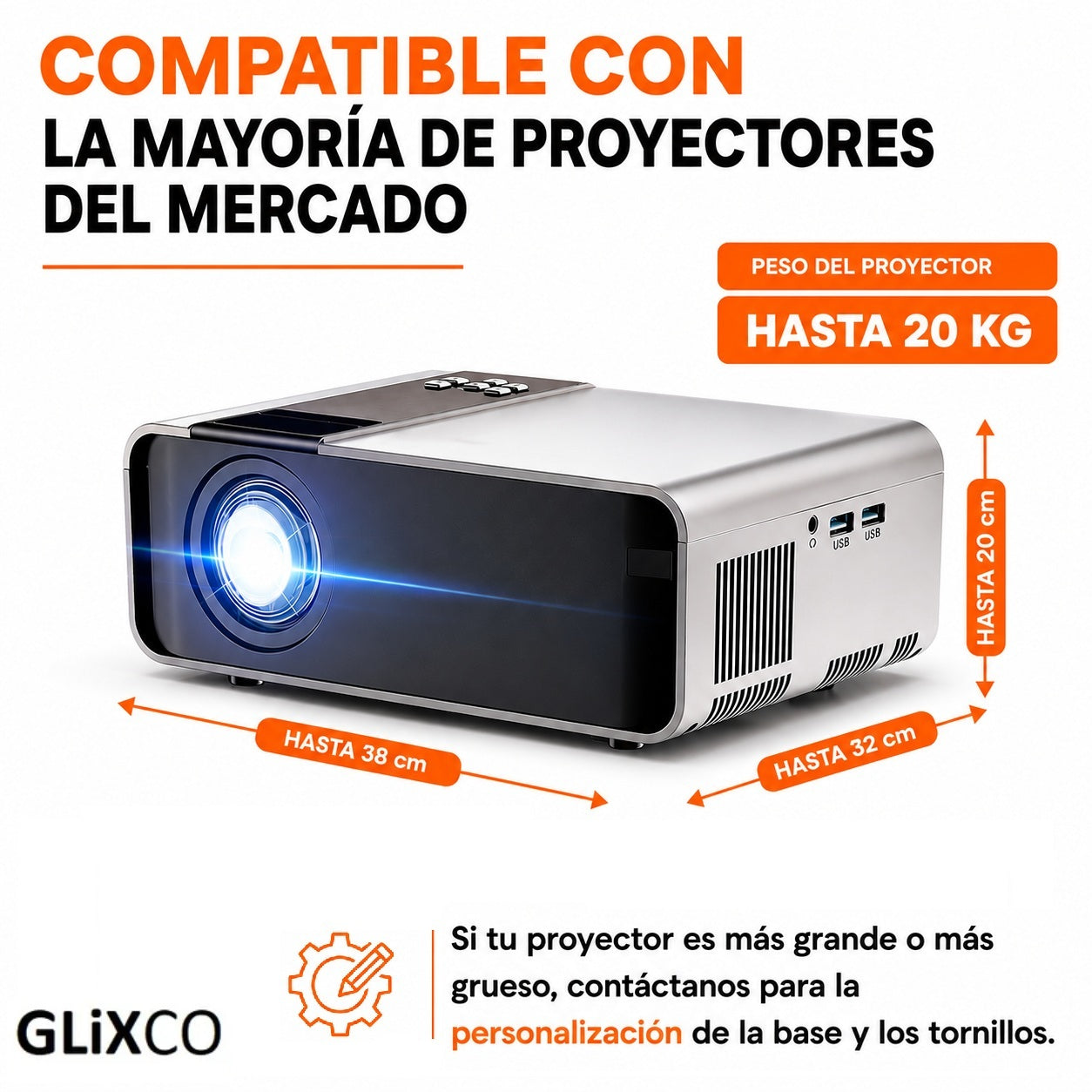 Rack Soporte Eléctrico para Proyector - Carga 20 kg / Altura Max 150cm / Motor Tubular