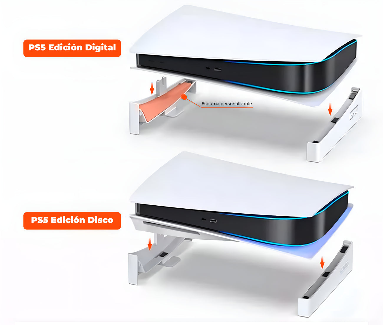 Soporte Elevador Horizontal para PlayStation 5 / PS5 estándar con Fijación por Tornillo