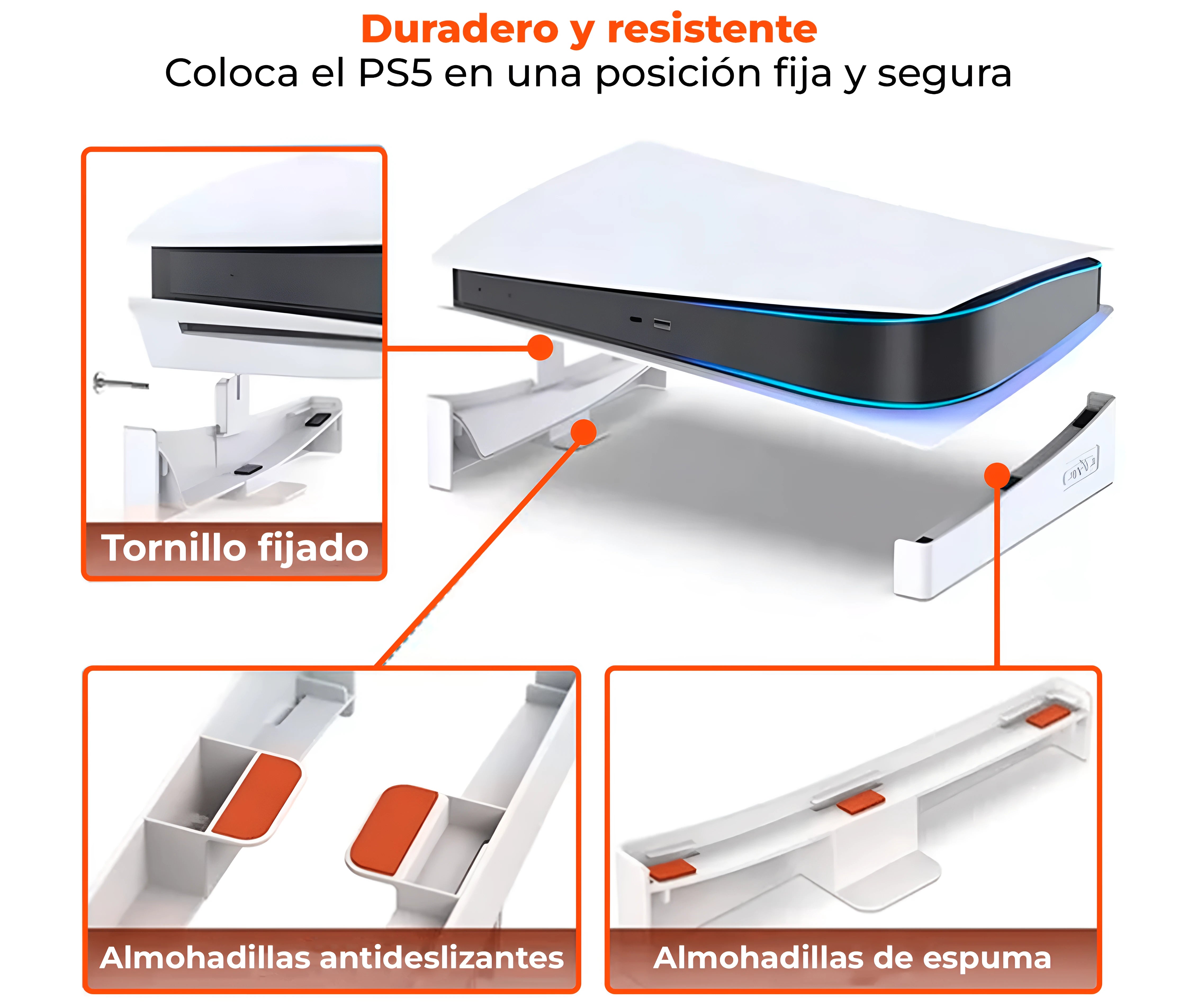 Soporte Elevador Horizontal para PlayStation 5 / PS5 estándar con Fijación por Tornillo
