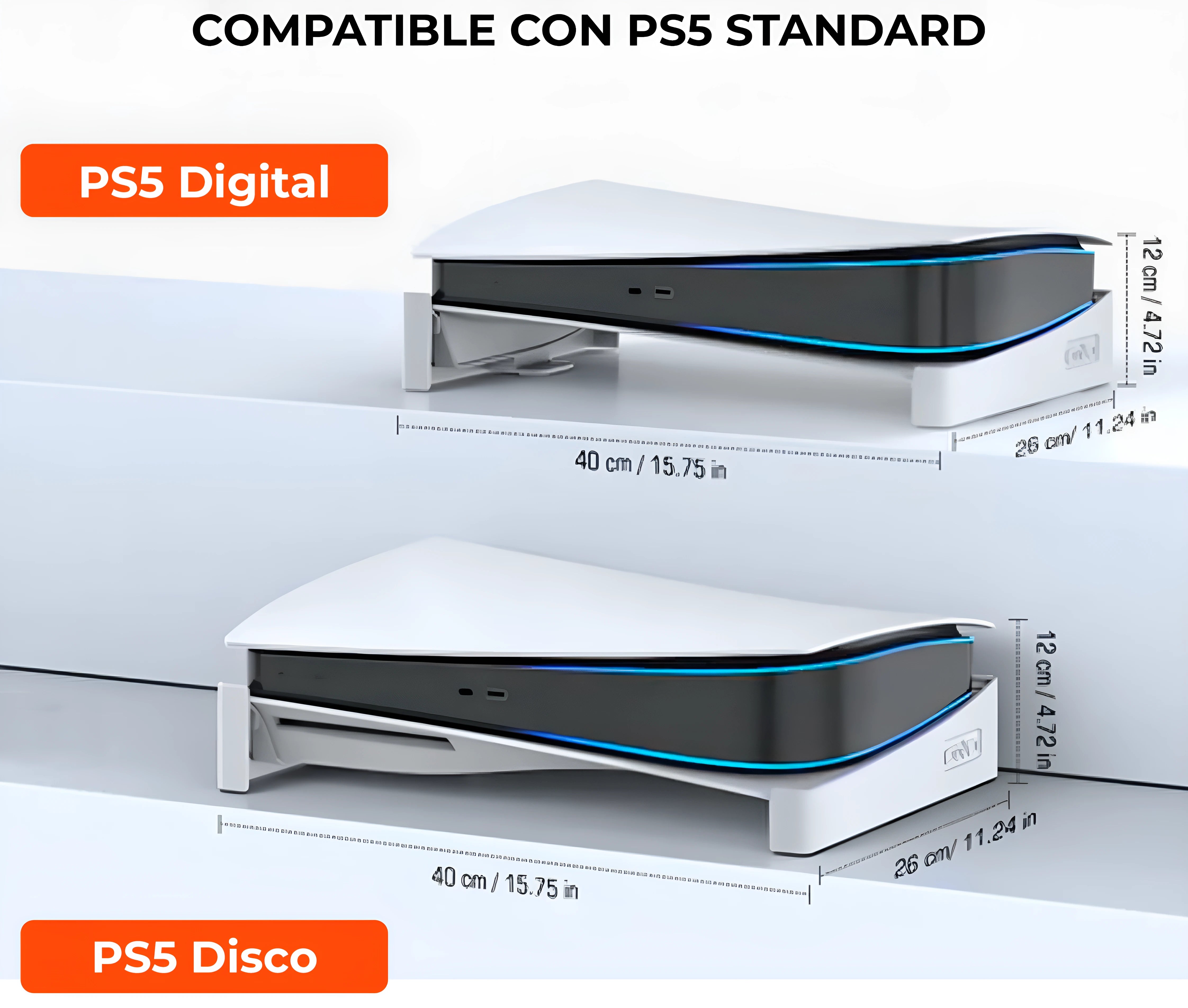 Soporte Elevador Horizontal para PlayStation 5 / PS5 estándar con Fijación por Tornillo