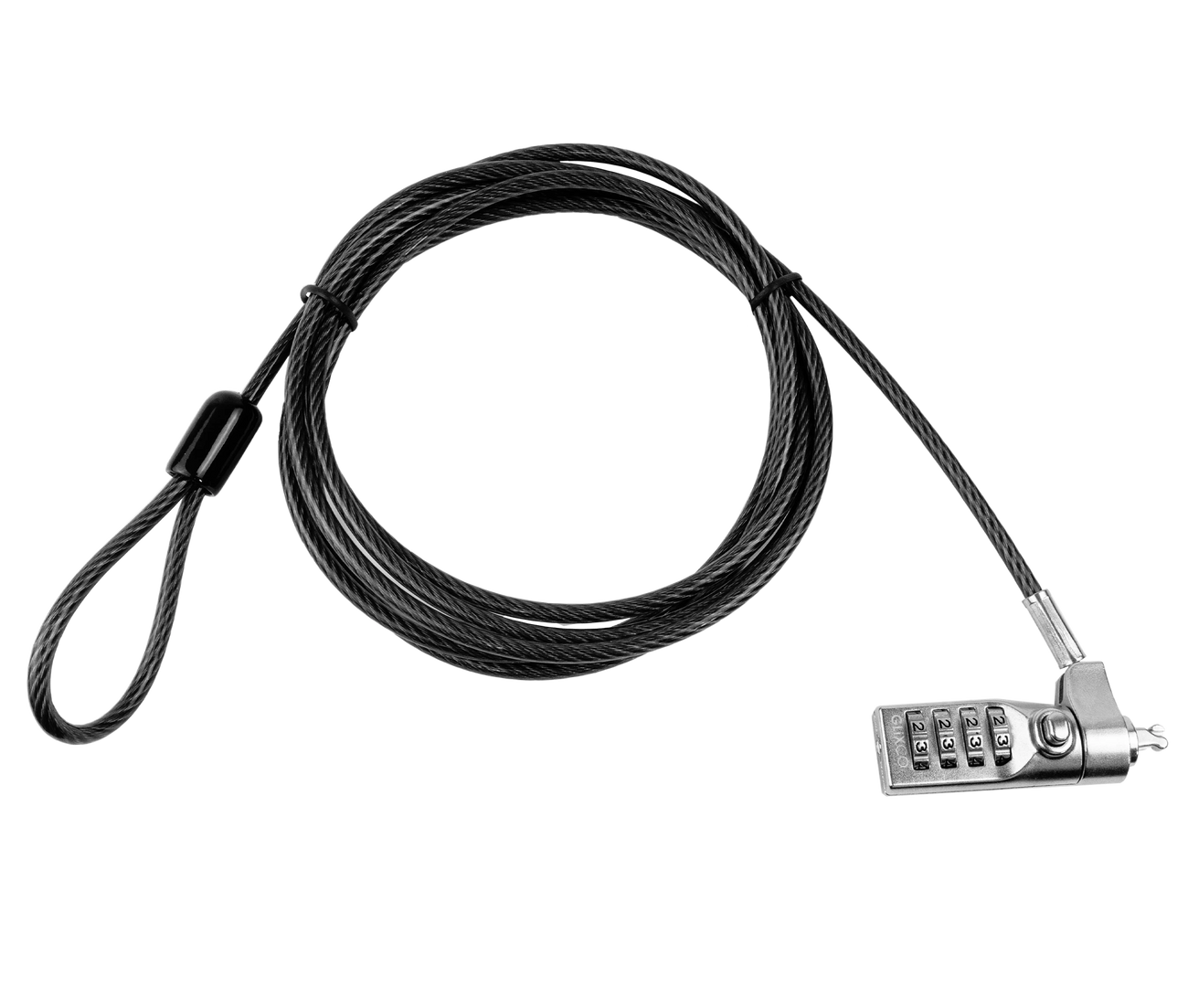 Cable de Seguridad para Laptop con Clave 4 dígitos / 2 Mt / Ranura Universal 3 en 1 / Cabezales intercambiables