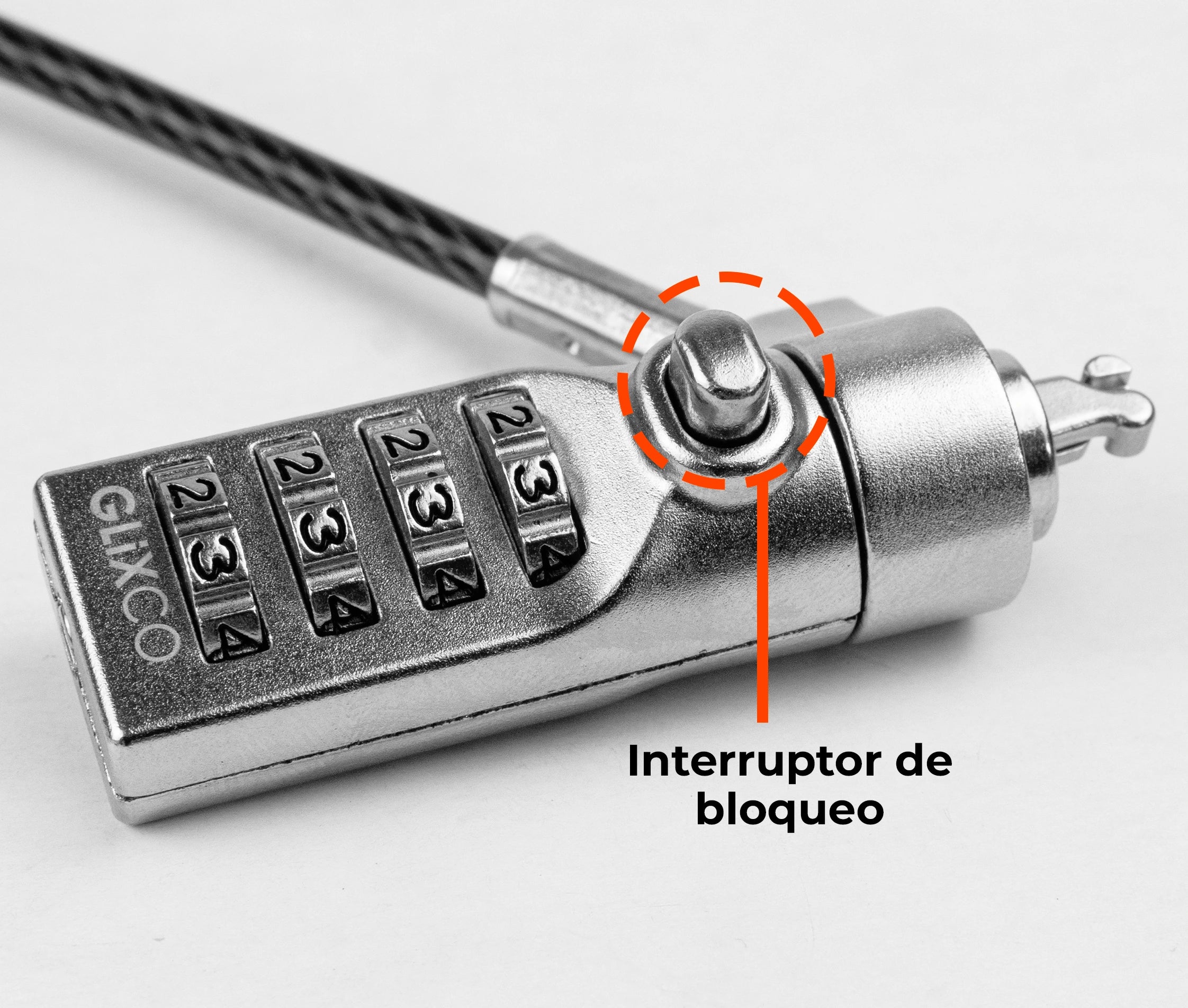 Cable de Seguridad para Laptop con Clave 4 dígitos / 2 Mt / Ranura Universal 3 en 1 / Cabezales intercambiables