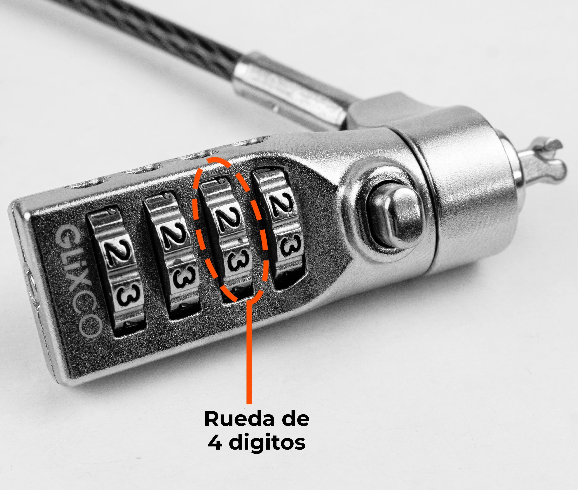 Cable de Seguridad para Laptop con Clave 4 dígitos / 2 Mt / Ranura Universal 3 en 1 / Cabezales intercambiables