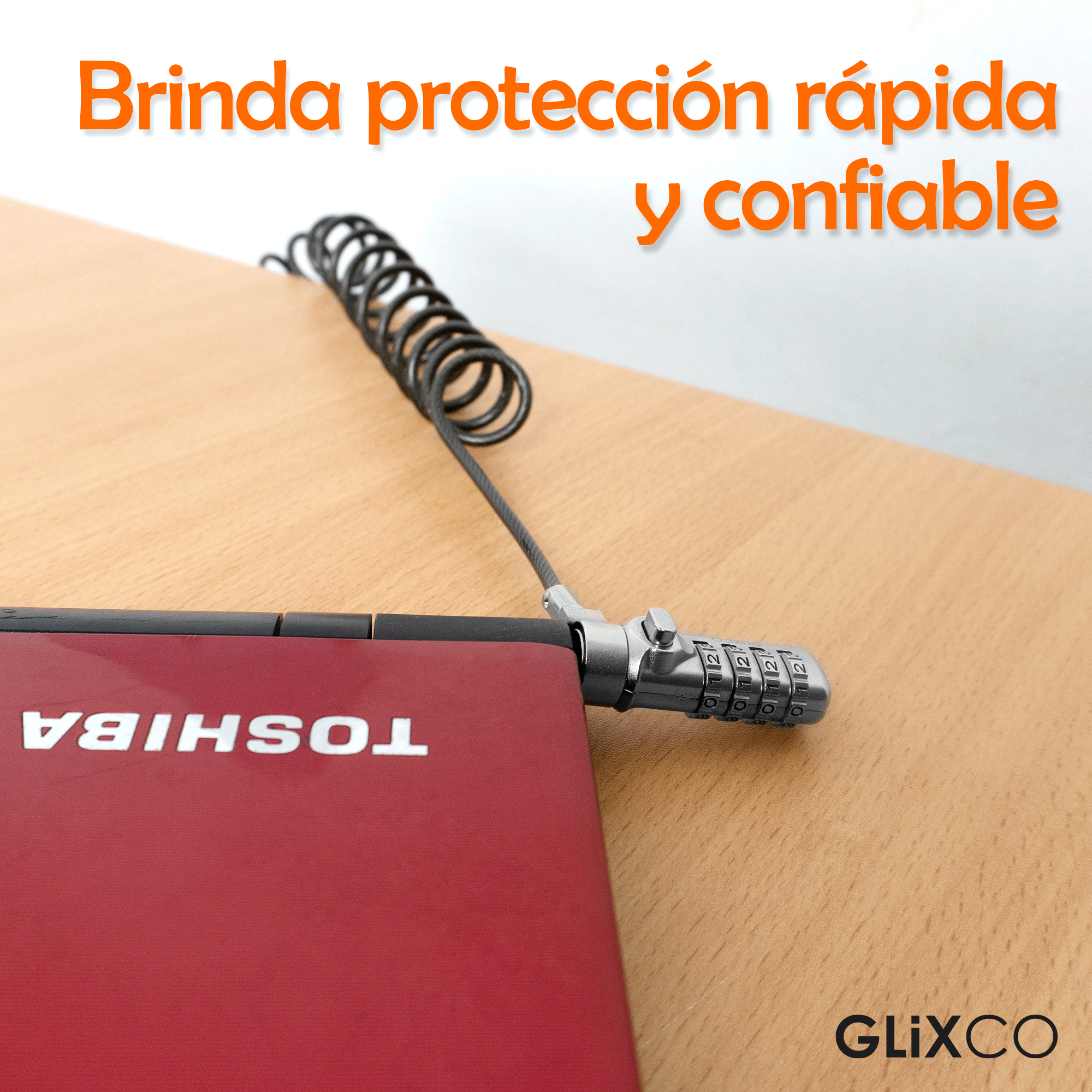 Cable Espiral de Seguridad para Laptop con Clave 4 dígitos / Ranura Standard Kensington
