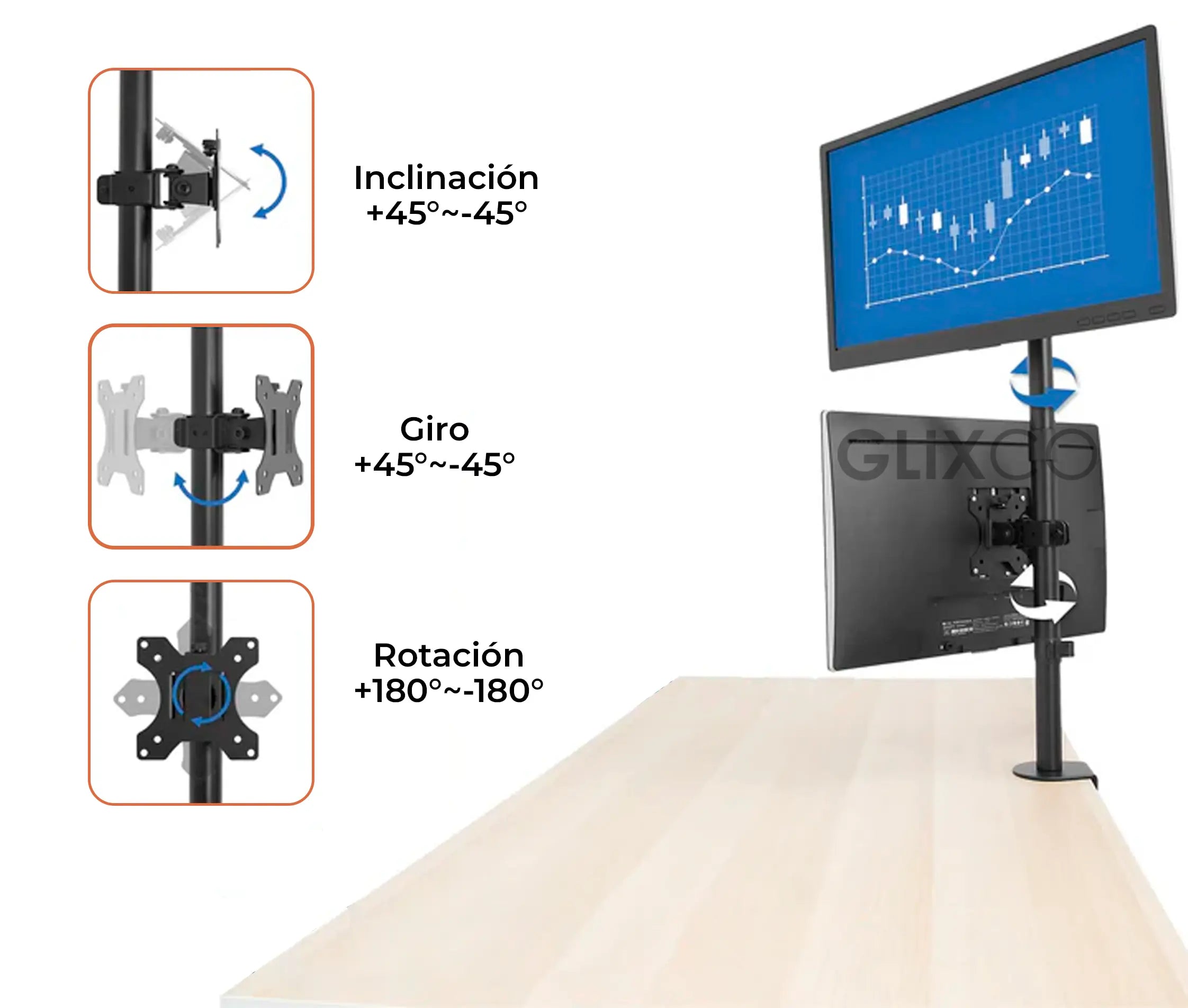 Rack Soporte Doble de Escritorio para 2 Monitores de 13 a 32 Pulg
