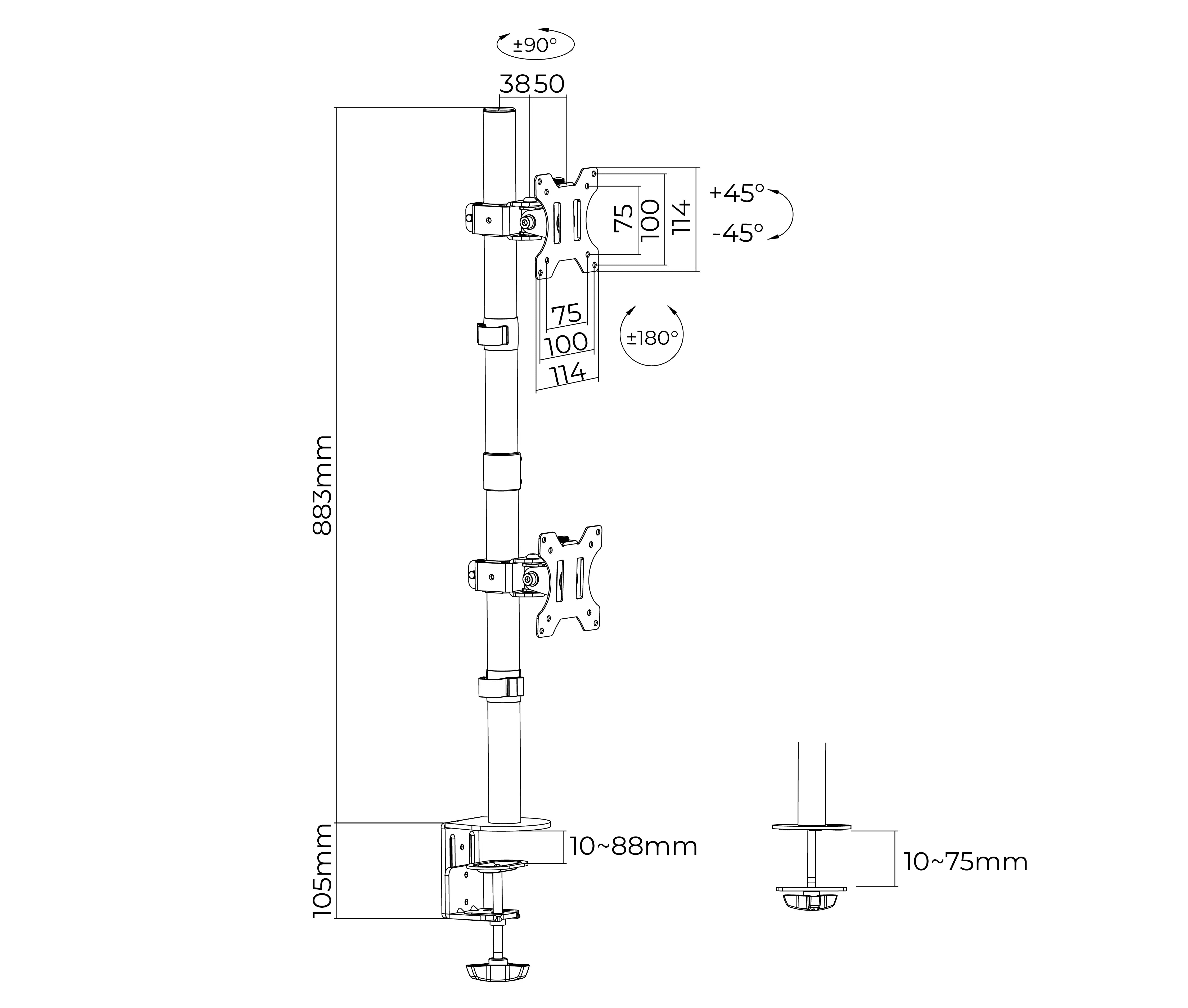 Rack Soporte Doble de Escritorio para 2 Monitores de 13 a 32 Pulg