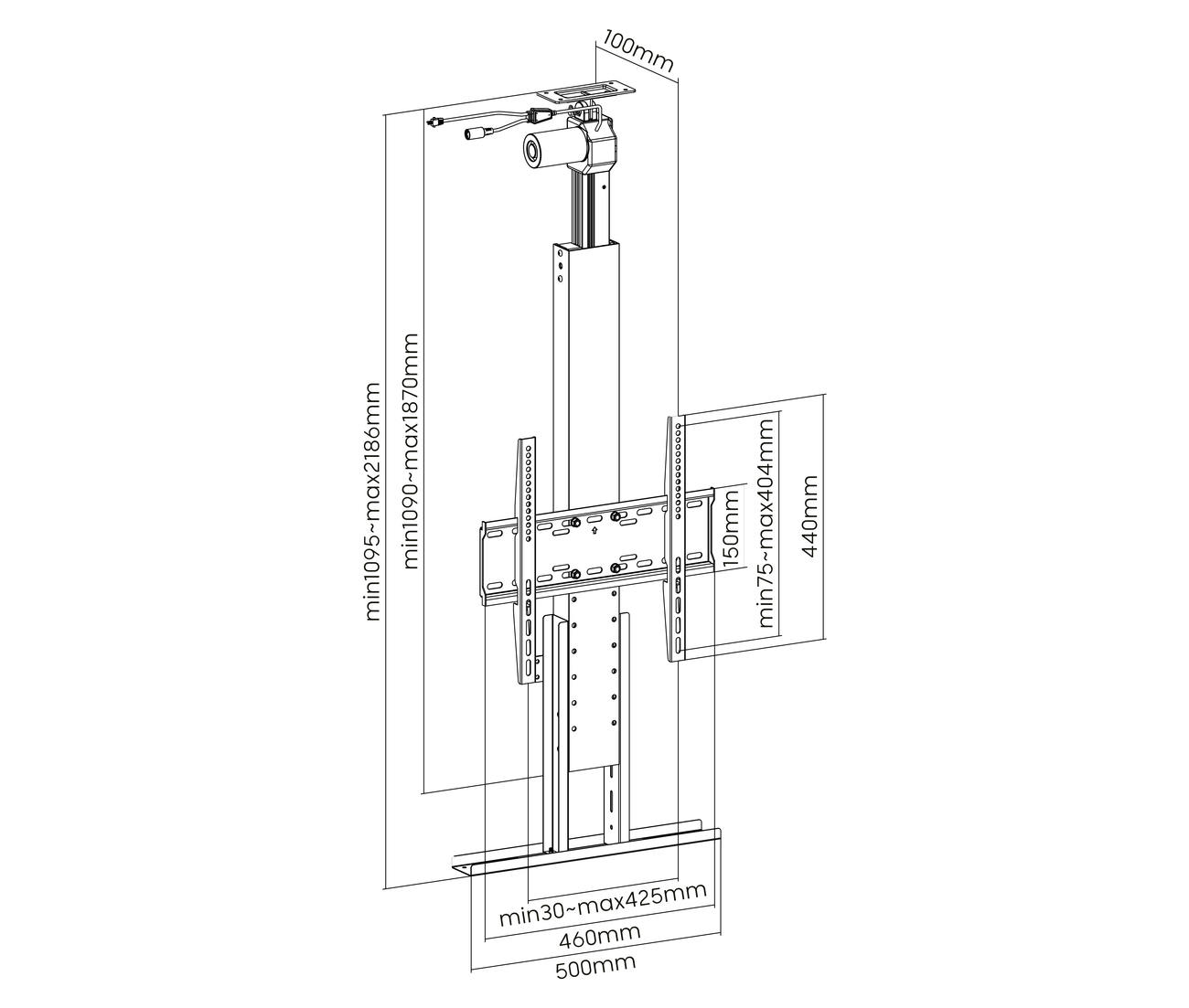 Soporte Electrico Elevación Motorizado para TV 32 a 55 Pulg / VESA Max 40x40cm / Carga 45 kg